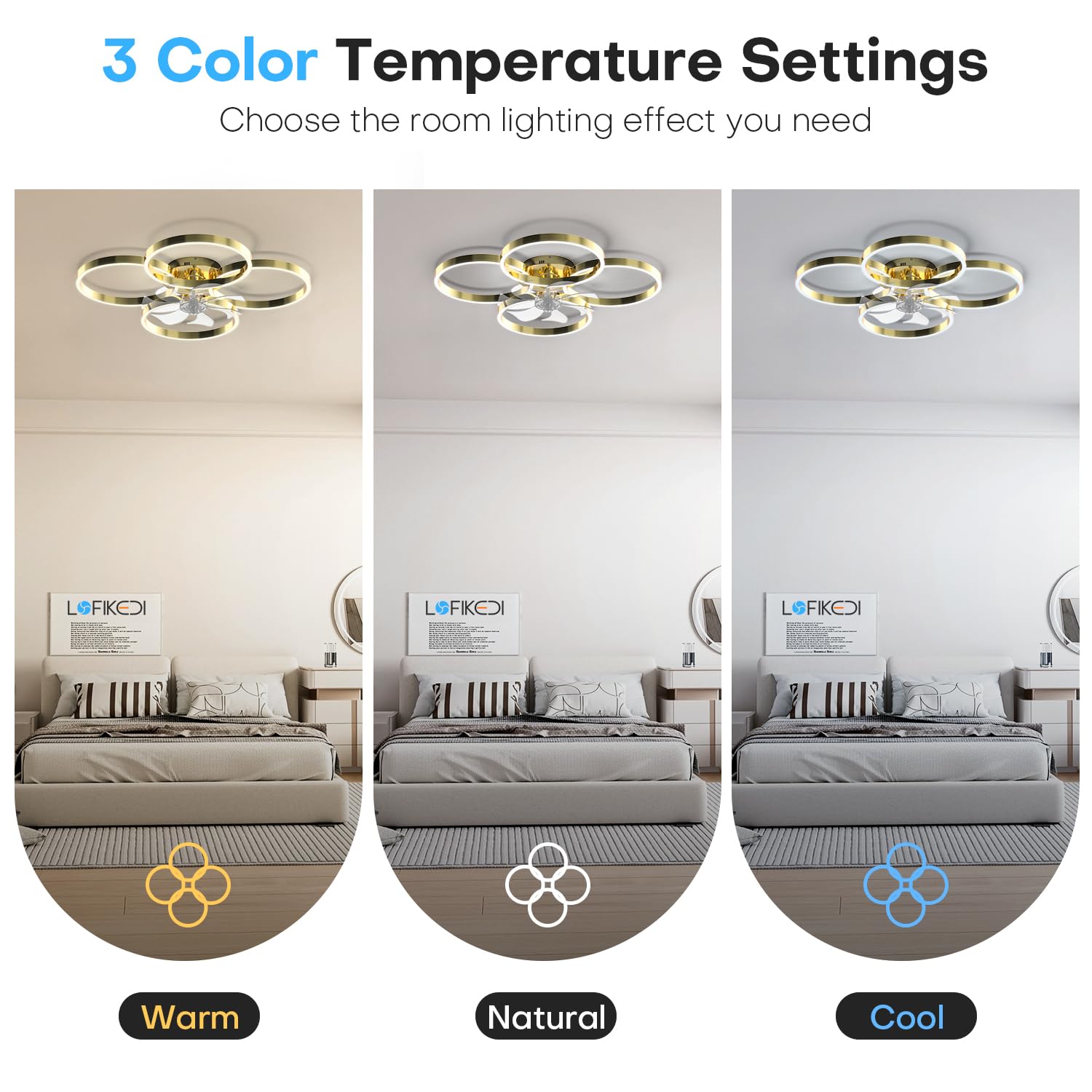 LOFIKEDI 30W LED Ceiling Light, 4 Ring Design, Dimmable 3500K-6500K, 27 Inch, Gold, Model YF-LEDF270