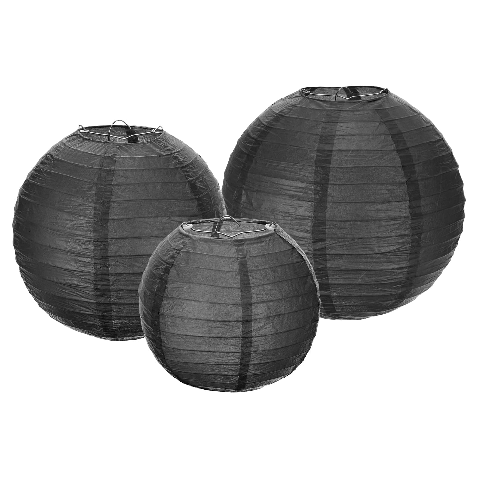 Meccanixity 6Pcs Paper Lanterns Decorative, 6'' 8'' 12'' Black Round Hanging Lantern Chinese Lanterns For Home Decor, Birthday, 