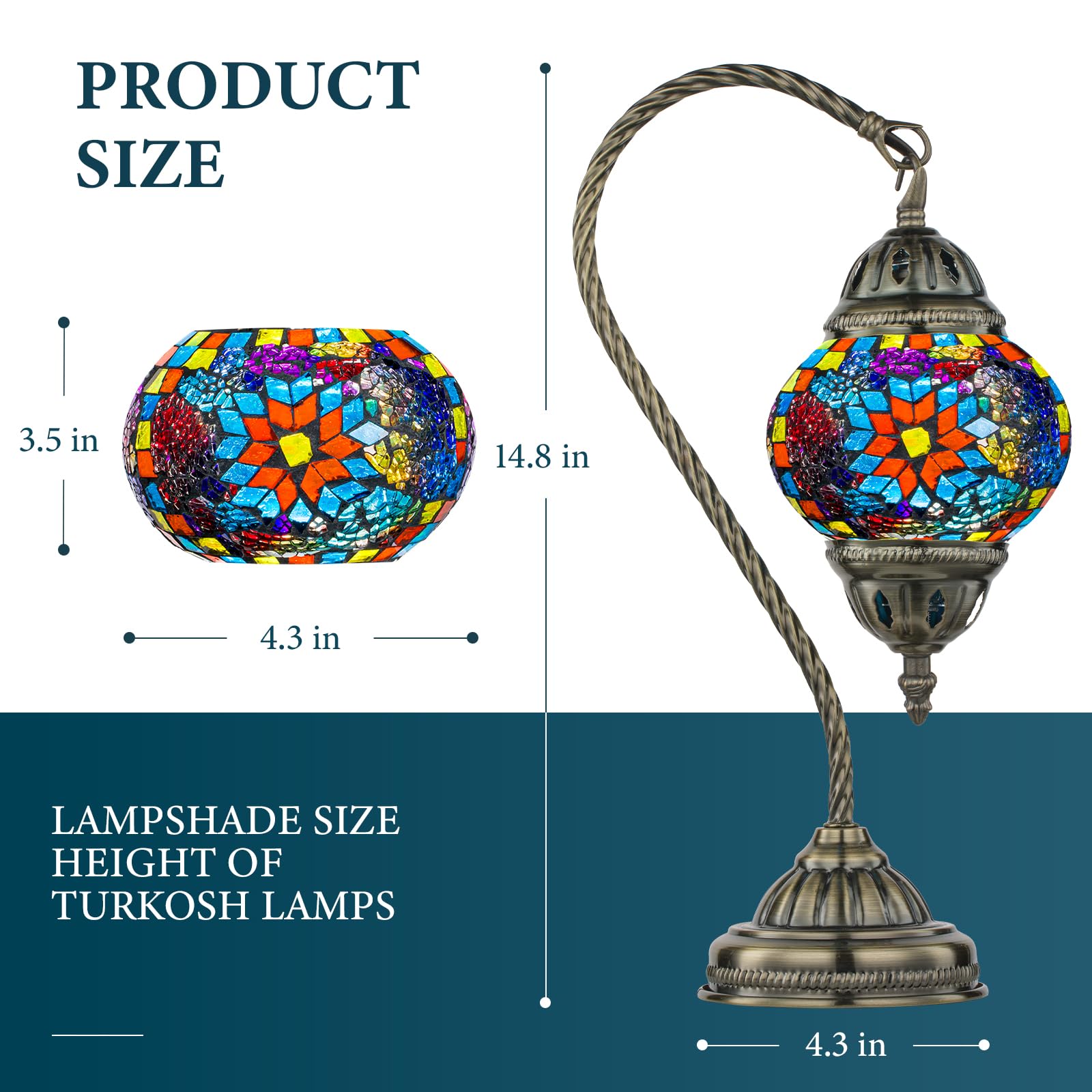 Marrakech Turkish Lamp Moroccan Lamp Mosaic Glass Table Lamp, Handmade Turkish Mosaic Light With Swan Neck Bronze Base Including
