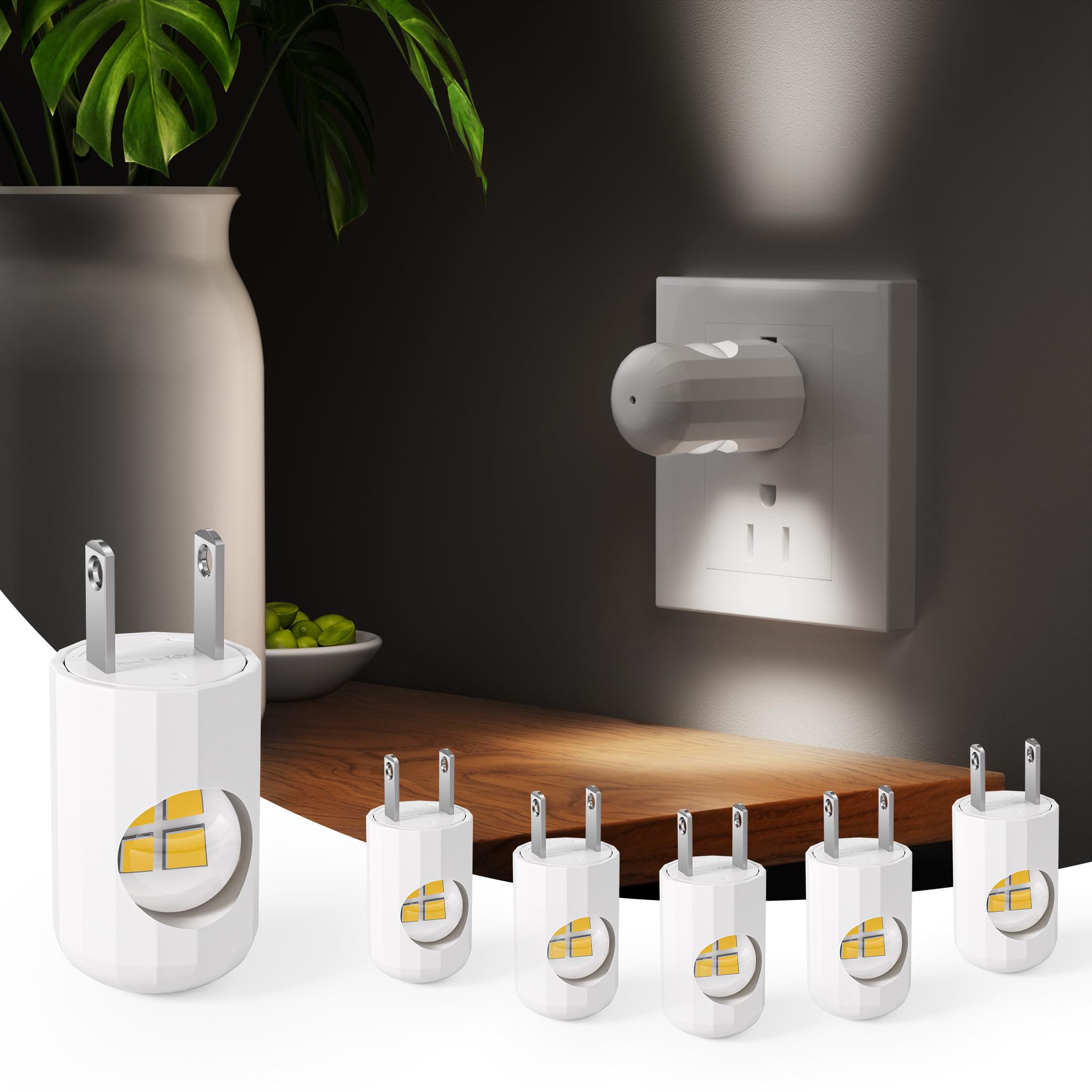 6 Pack Mini Led Night Light Plug In Wall - Dusk To Dawn Auto On/Off  4000K Cool White 100 Lumen  360 Adjustable Lighting For Bedroom  Bathroom  Stairs  Kids Room  Hallwayay