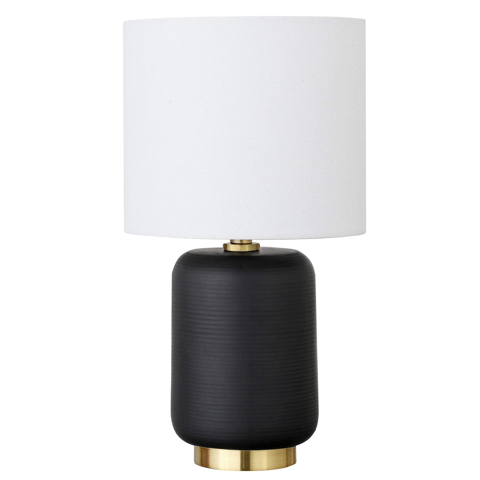 Homeroots 546123 15 In. Ceramic Cylinder Table Lamp With White Drum Shade Black & Gold