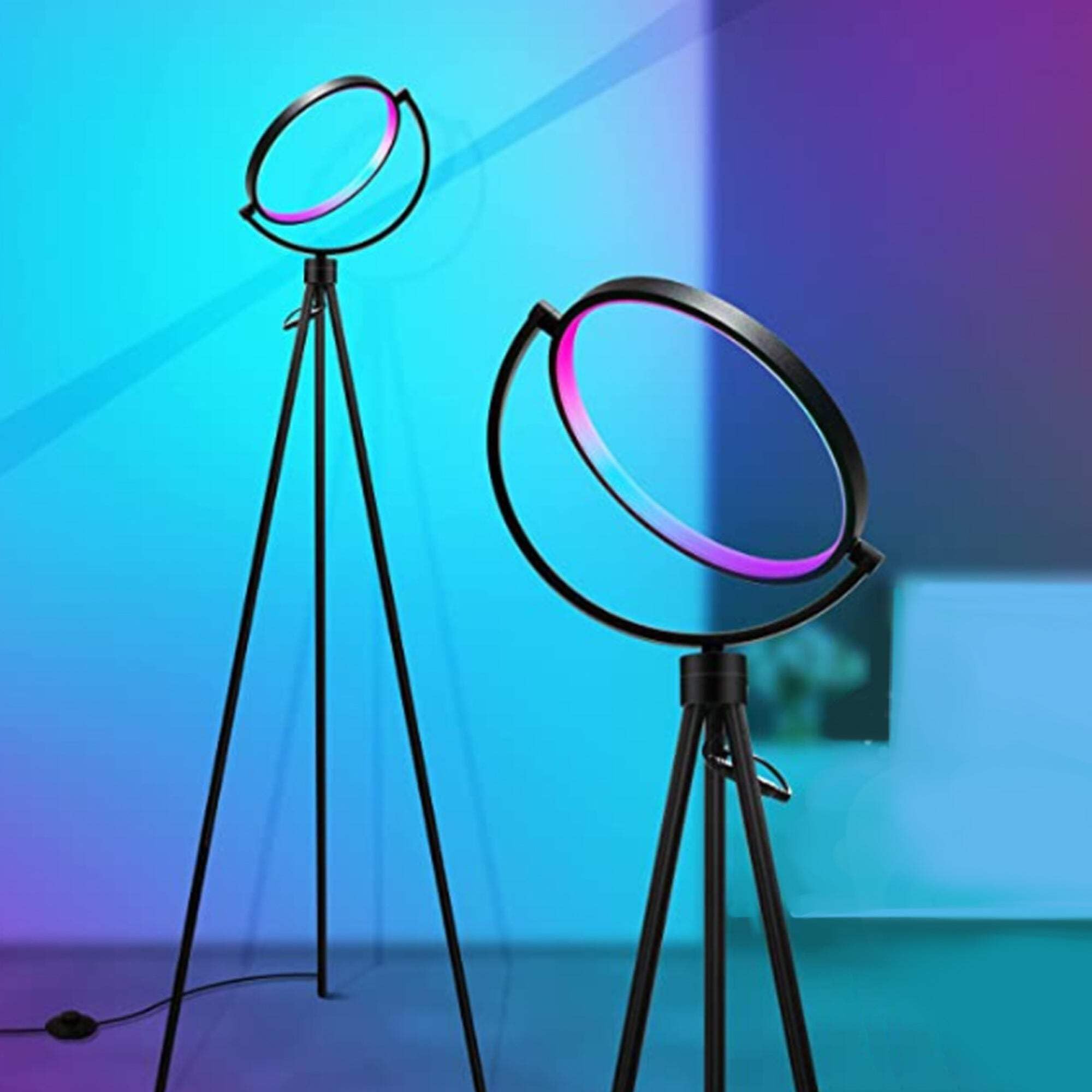 Homeroots Led Tripod Floor Lamp, 60 In., Color Changing Globe, Metal, Black