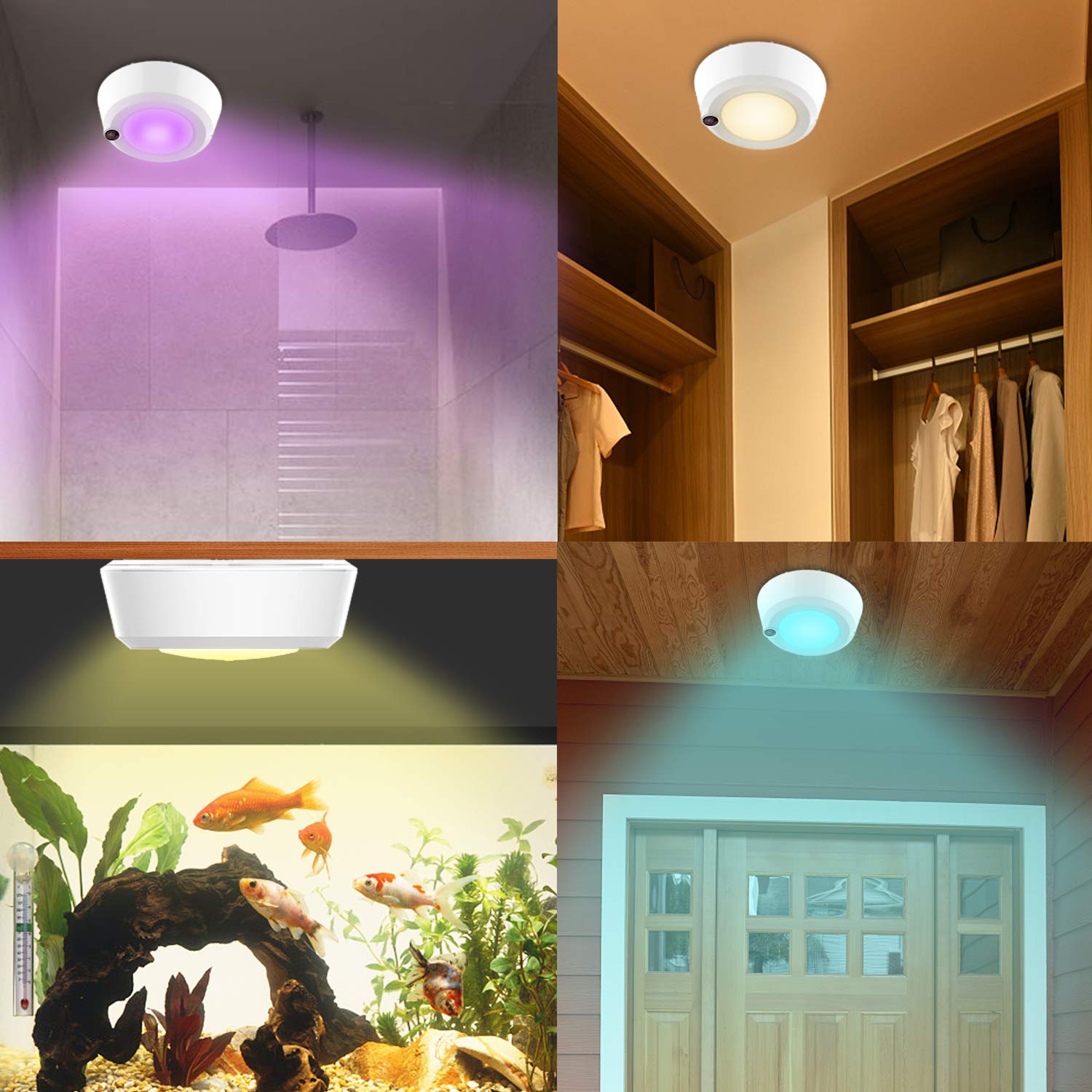 LUXSWAY Wireless Ceiling Lights, Dimmable 300 Lumens, 5.67 Inch, 2 Pack, Plastic, Model DY46IR-12C-2, Color Changing