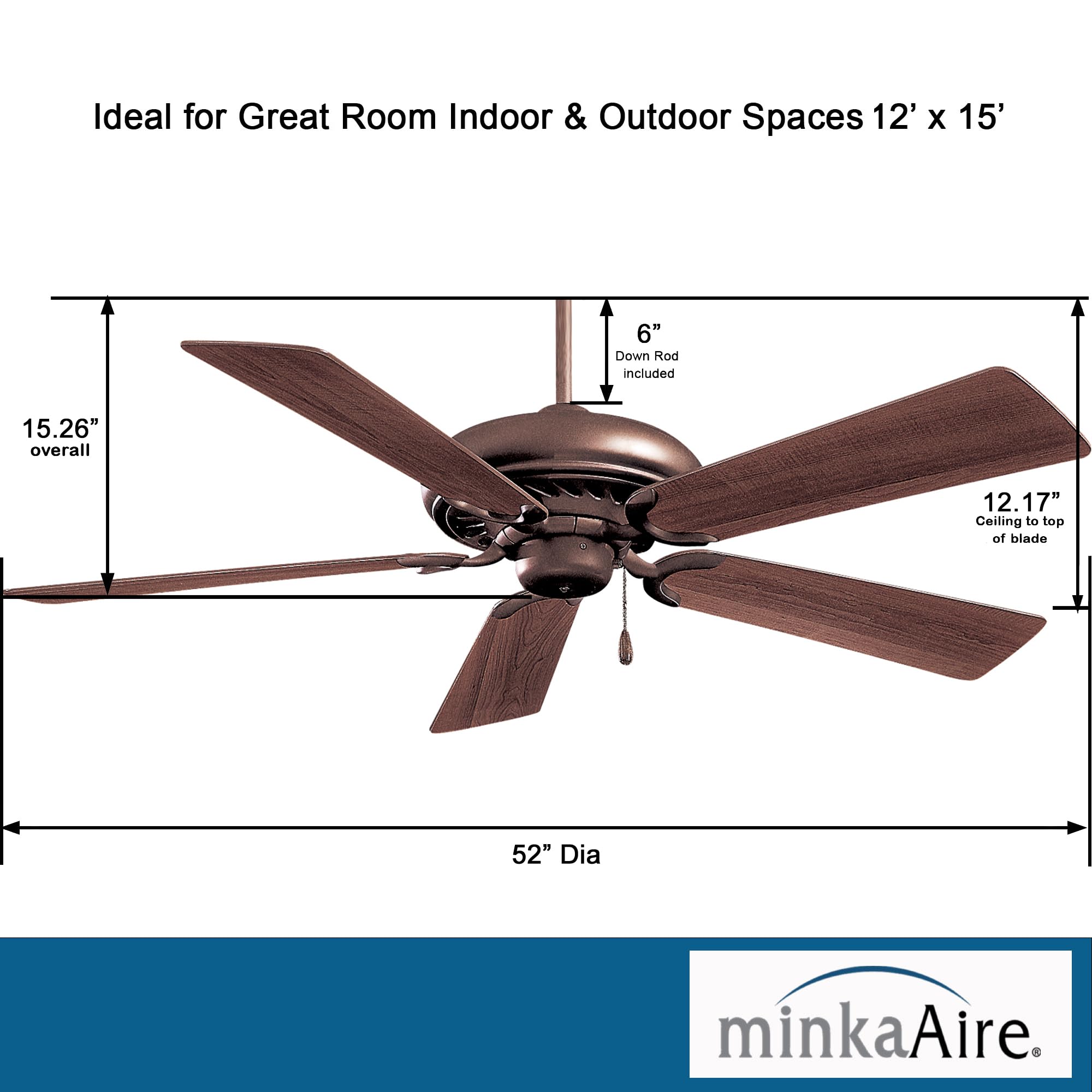 Minka-Aire F568-ORB Supra 52 Inch Pull Chain Ceiling Fan in Oil Rubbed Bronze Finish