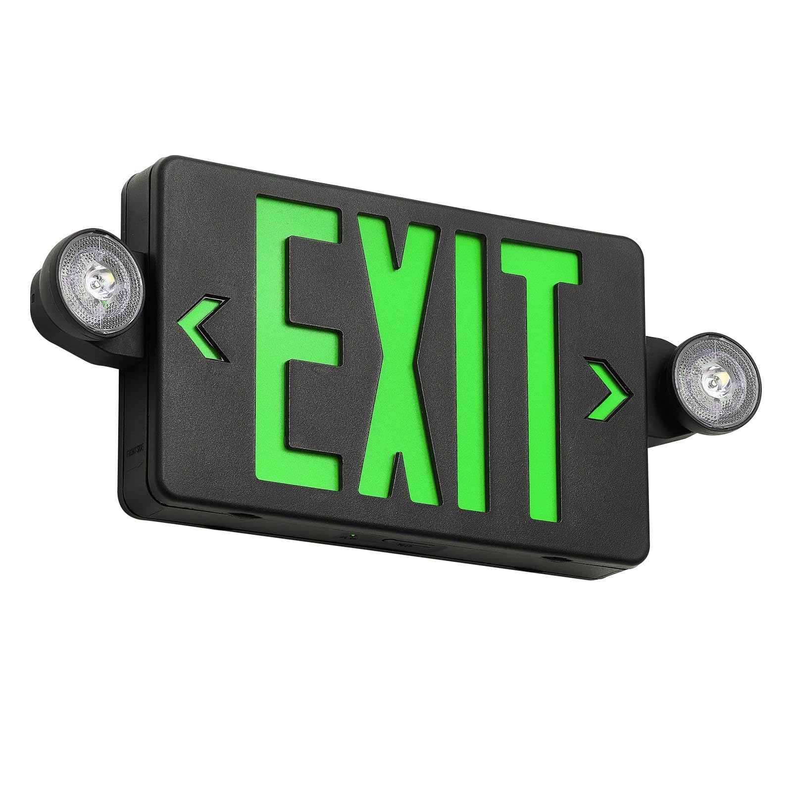 TANLUX Green Exit Sign with Emergency Lights, LED Emergency Exit Light with Battery Backup, Black Housing, UL Listed, AC 120/277