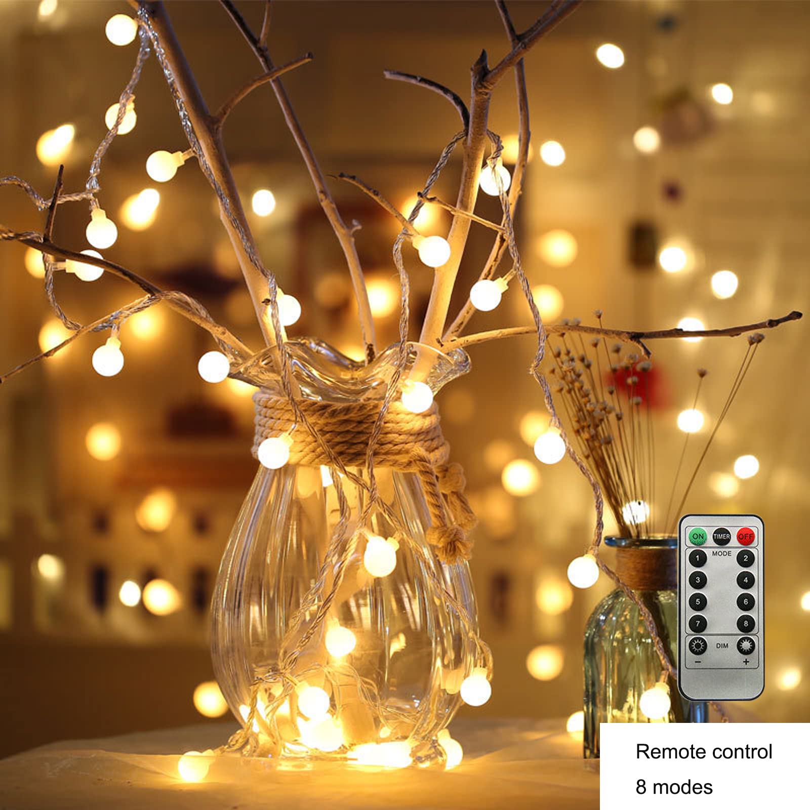 ZIMINGU LED Ball String Lights, 19.6FT 40LEDs Globe Waterproof Fairy String Lights with Remote Control USB Powered, Decorations