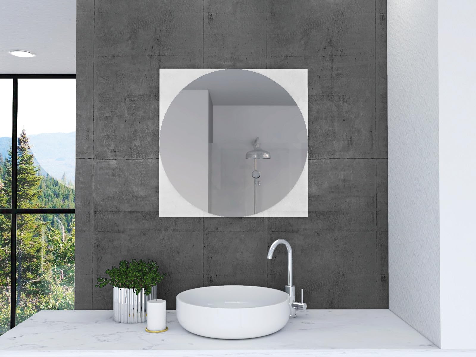 Tuhome Salerno Clear Glass Mirror With Sandblasted Borders - 23.6" X 23.6"