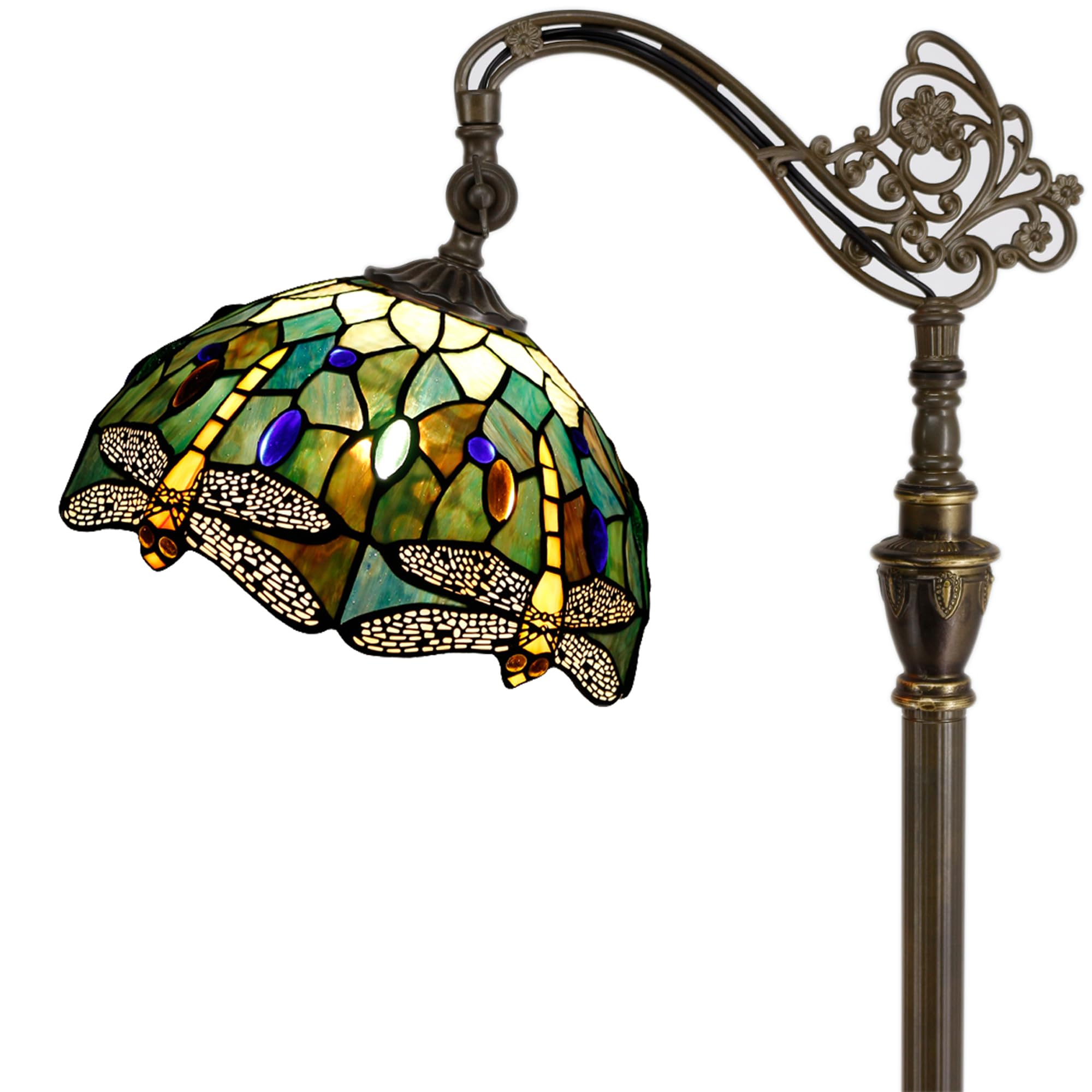 Zjart Tiffany Floor Lamp Stained Glass Lamp 18.88X12X67 Inch Angle Adjustable Arched Gooseneck Antique Reading Light (Amber Yell