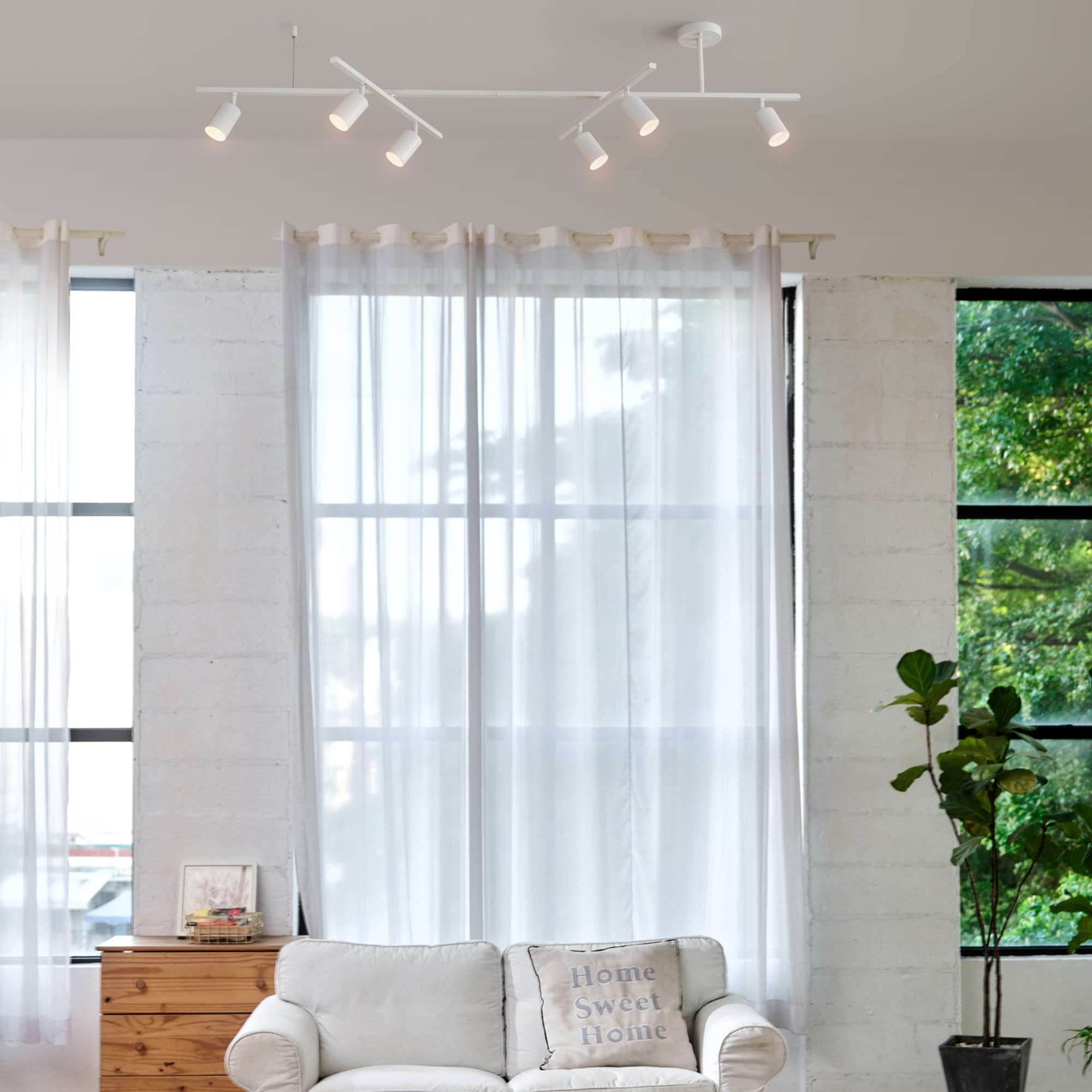 Globe Electric West 64'' 6-Light Track Lighting, Matte White, Center Swivel Bars, Bulb Not Included