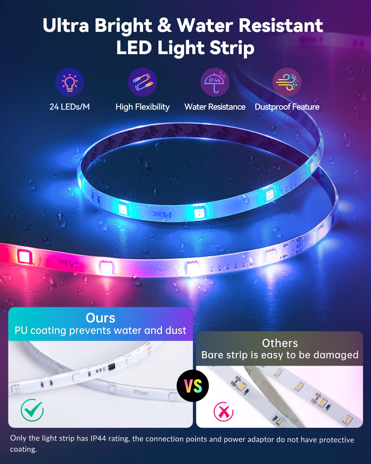 Pak LED Strip Lights 104ft, RGBIC Color Changing, Smart App & Voice Control, Music Sync, Flexible, Multicolor, Model 706001112