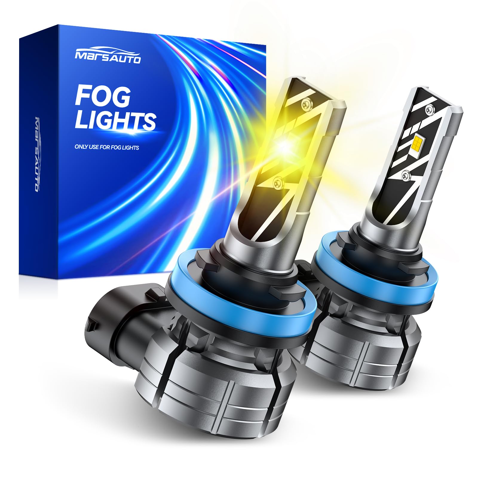 Marsauto H11/H8 LED Fog Light Bulbs Yellow  18000LM 700% Brightness 3000K Yellow H11 H16 H11 LED Bulb Yellow for Fog Lights  1:1 Mini Size Design Play and Plug (Pack of 2)