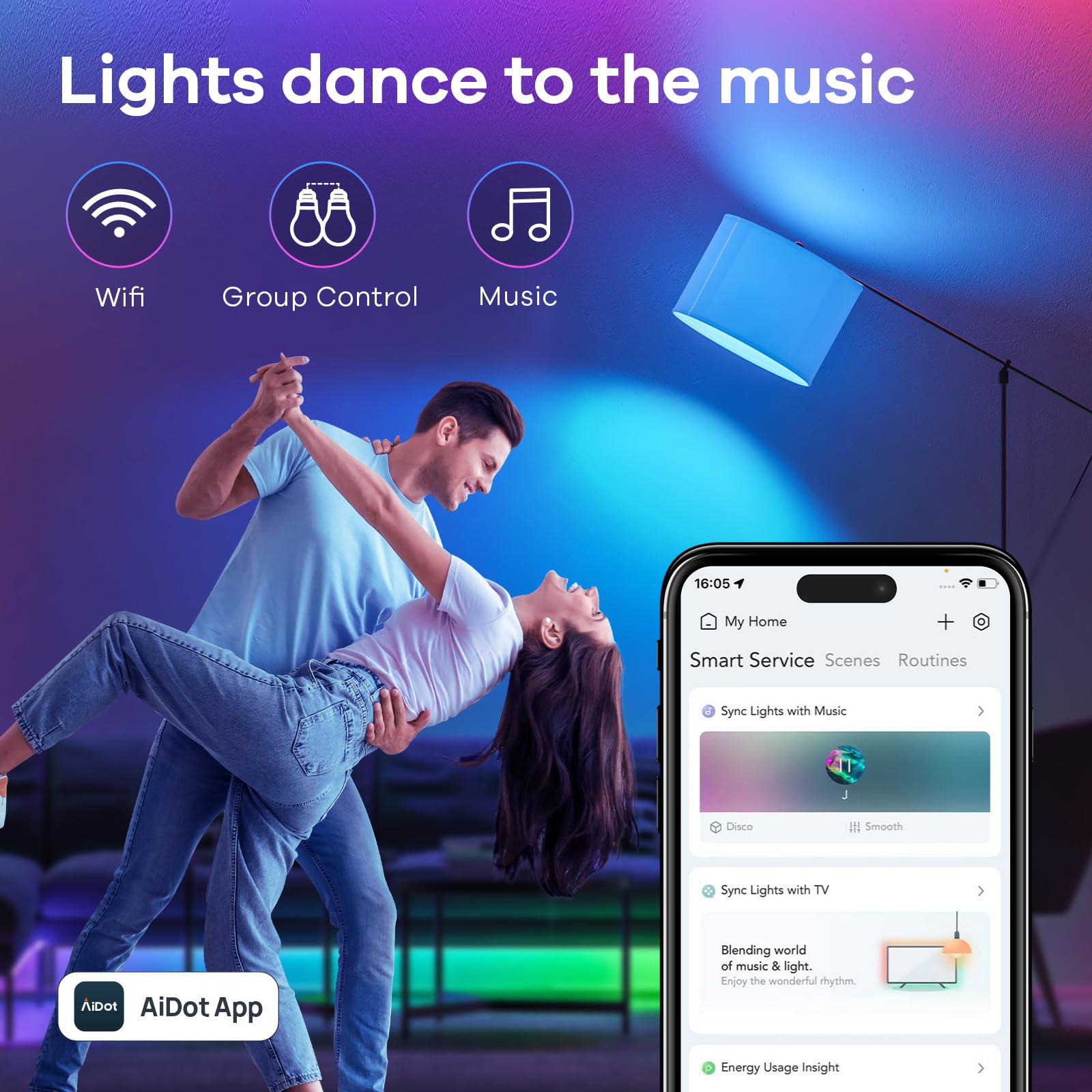 Linkind Smart WiFi Light Bulbs, Color Changing A19 E26 Dimmable, 800 Lumen, 6 Pack, Multi-colored, No Hub Needed, Works with Alexa & Google Home