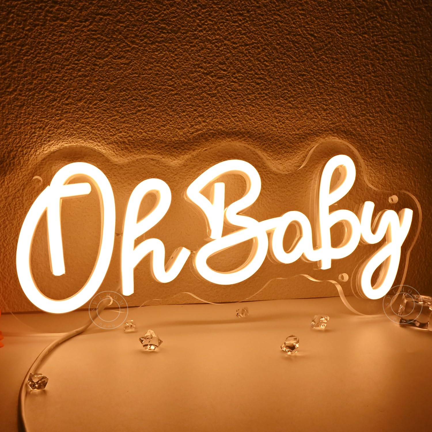 SYLHOME Oh Baby Neon Light Sign Wall Decor 11.8in x 5.1in Warm White for Nursery, Baby Shower, Kids Birthday, Christmas Party