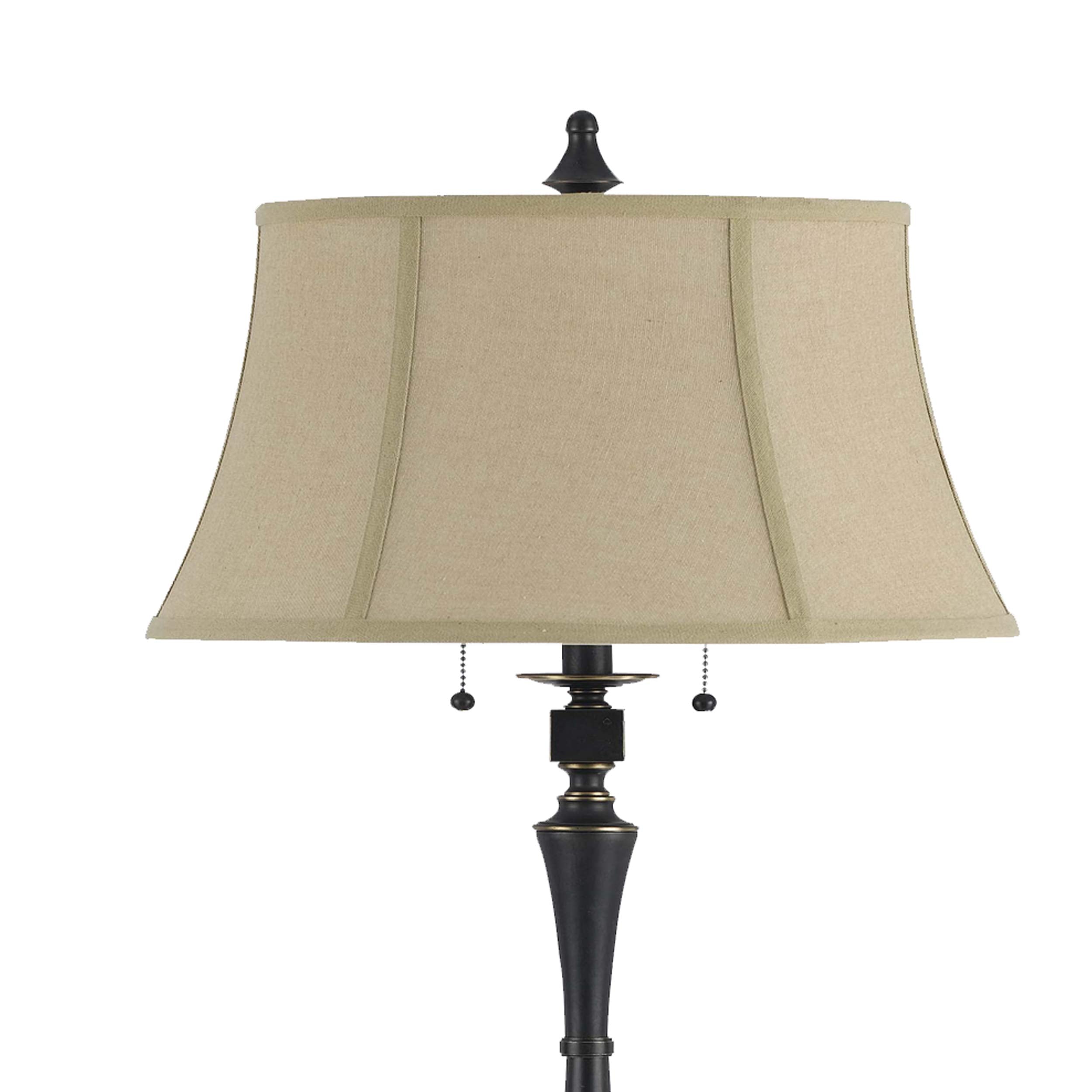 Benjara Metal Body Floor Lamp With Fabric Tapered Bell Shade, Black And Beige
