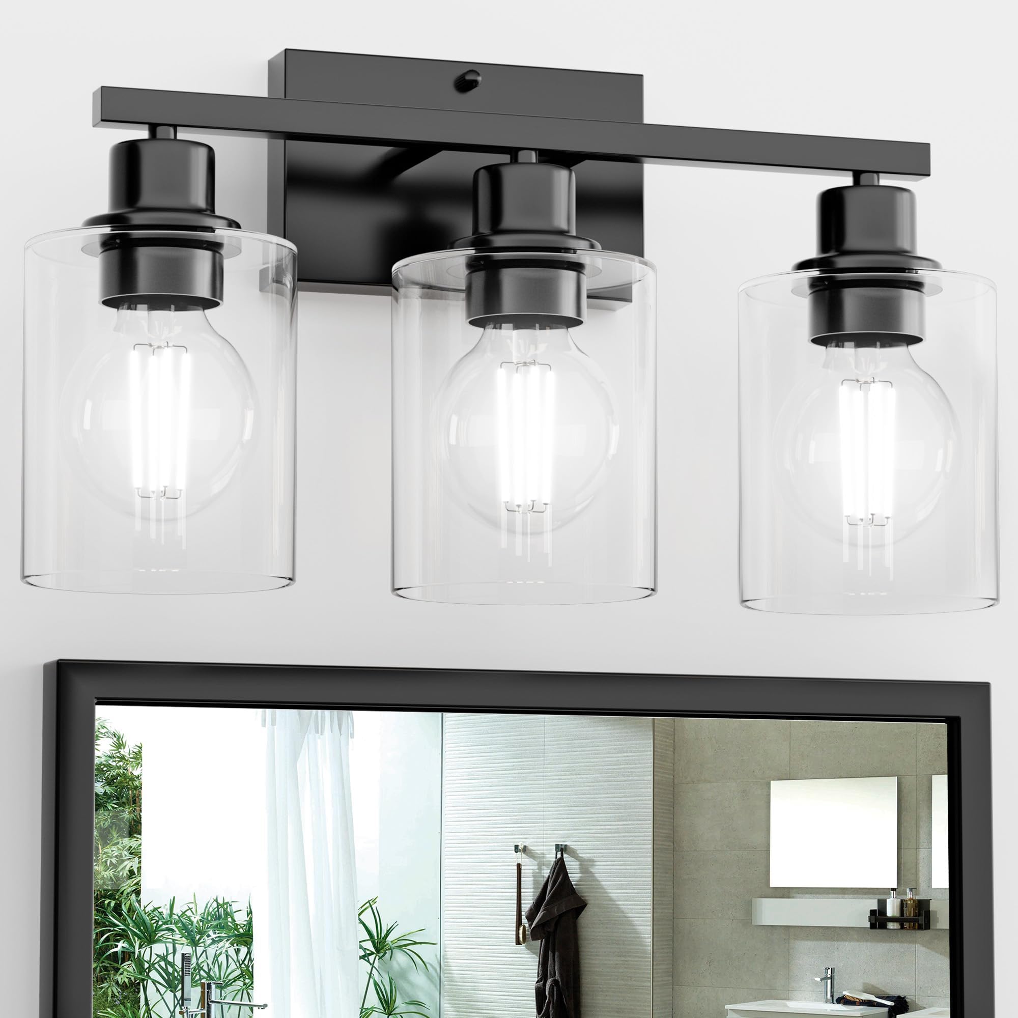 Black Bathroom Lights Over Mirror, Anti-Rust 3-Light Vanity Lighting Fixture for Bathroom, Modern 18Inches Wall Sconce Light for