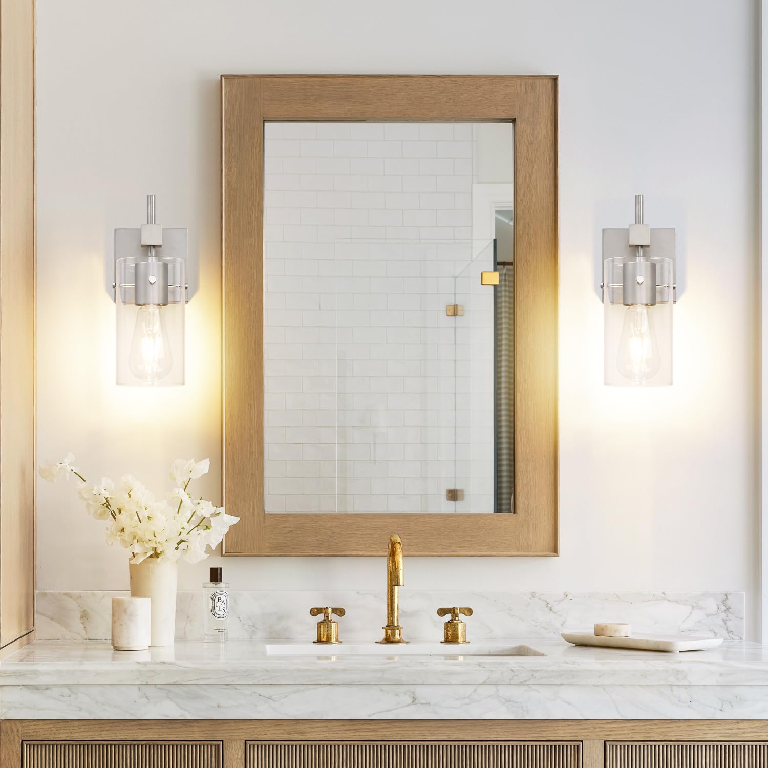 Solfart 1 Light Vintage Vanity Light Brushed Nickel Bathroom Light Fixture Over Mirror For Bath Glass Shade Wall Light Modern Li