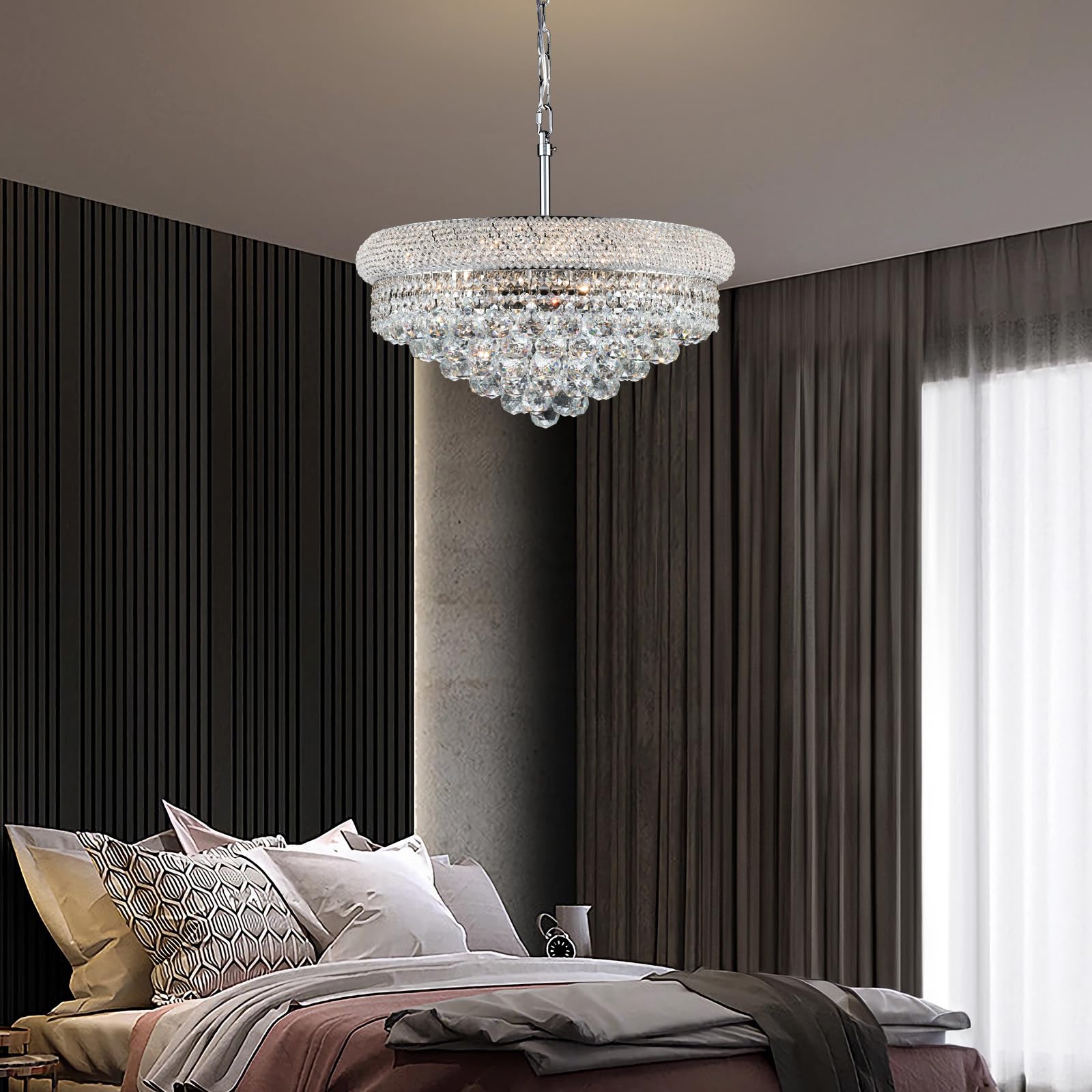 Crystal Chandeliers For Dining Room Light Fixtures Over Table  Empire Style K9 Crystal Chandelier For Bedroom  9 Lights Chrome stylish Lighting Fixtures For Living Room Kitchen Lsland Entryway D22 Inch