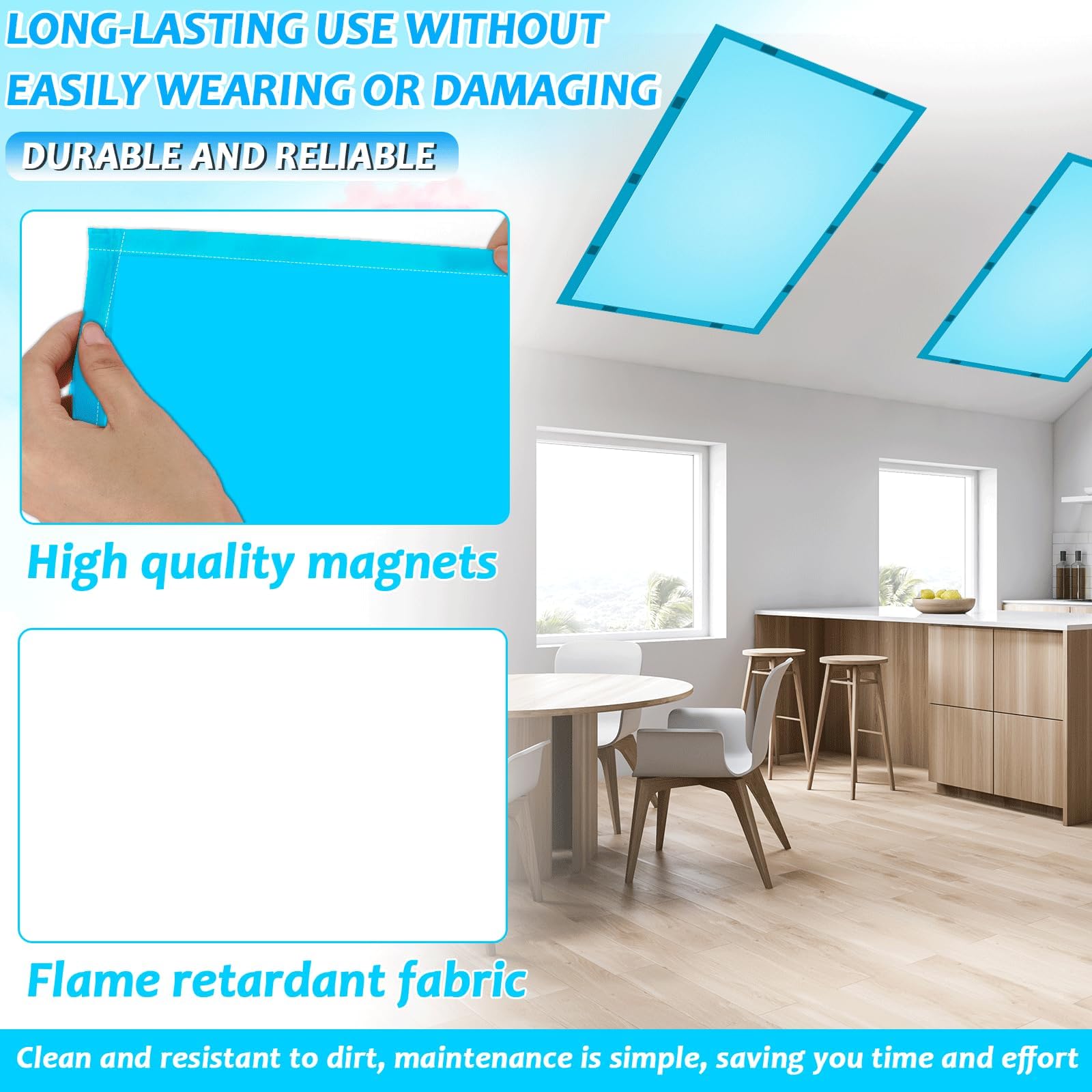 Wiooffen Fluorescent Light Covers - 2 Pcs with 20 Magnets, 4x2 Feet, Blue, Polyester, Model YM0782