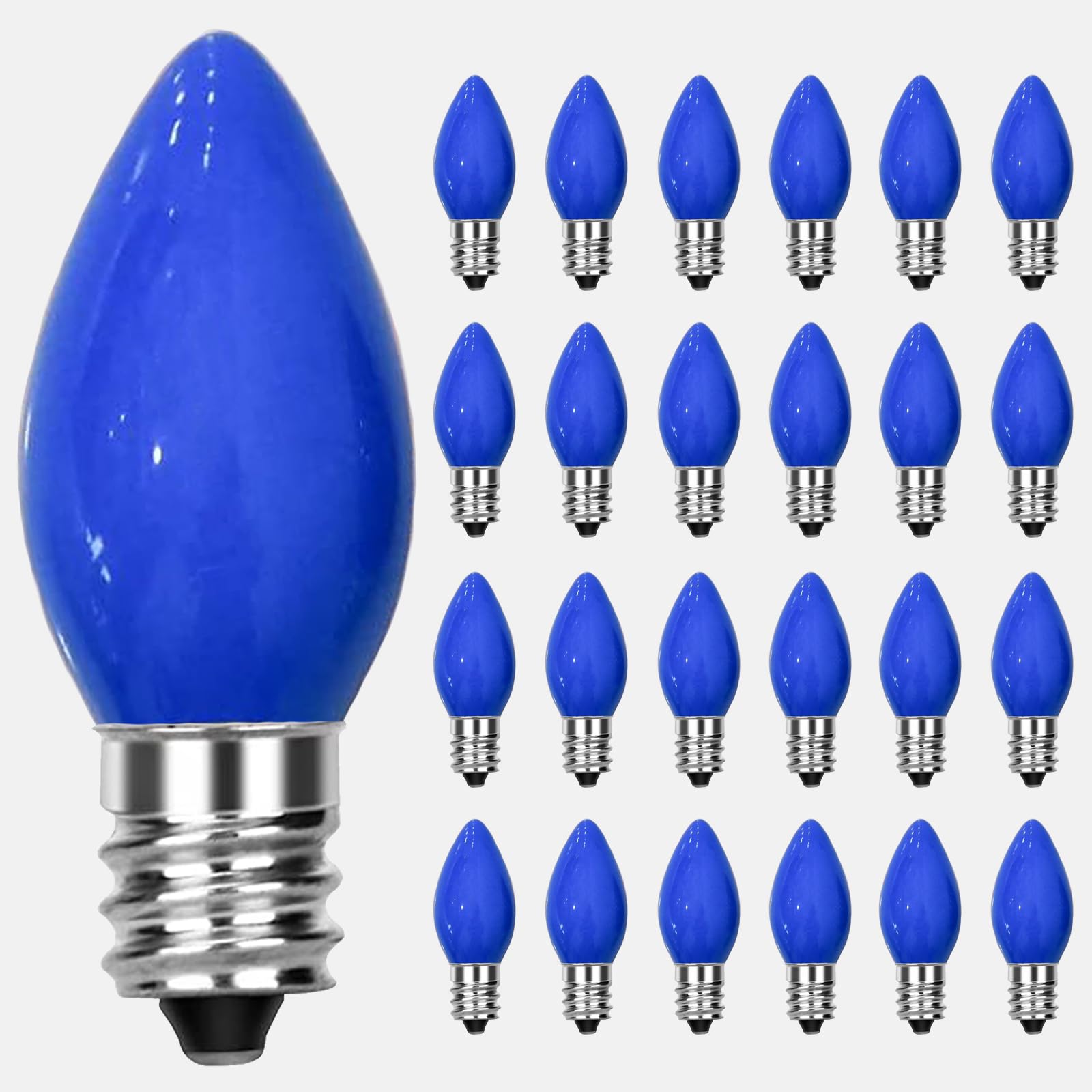 Sunsgne C7 Led Blue Replacement Christmas Light Bulbs, 0.6W Led E12 Candelabra Base Bulbs - Great For Christmas Outdoor String L