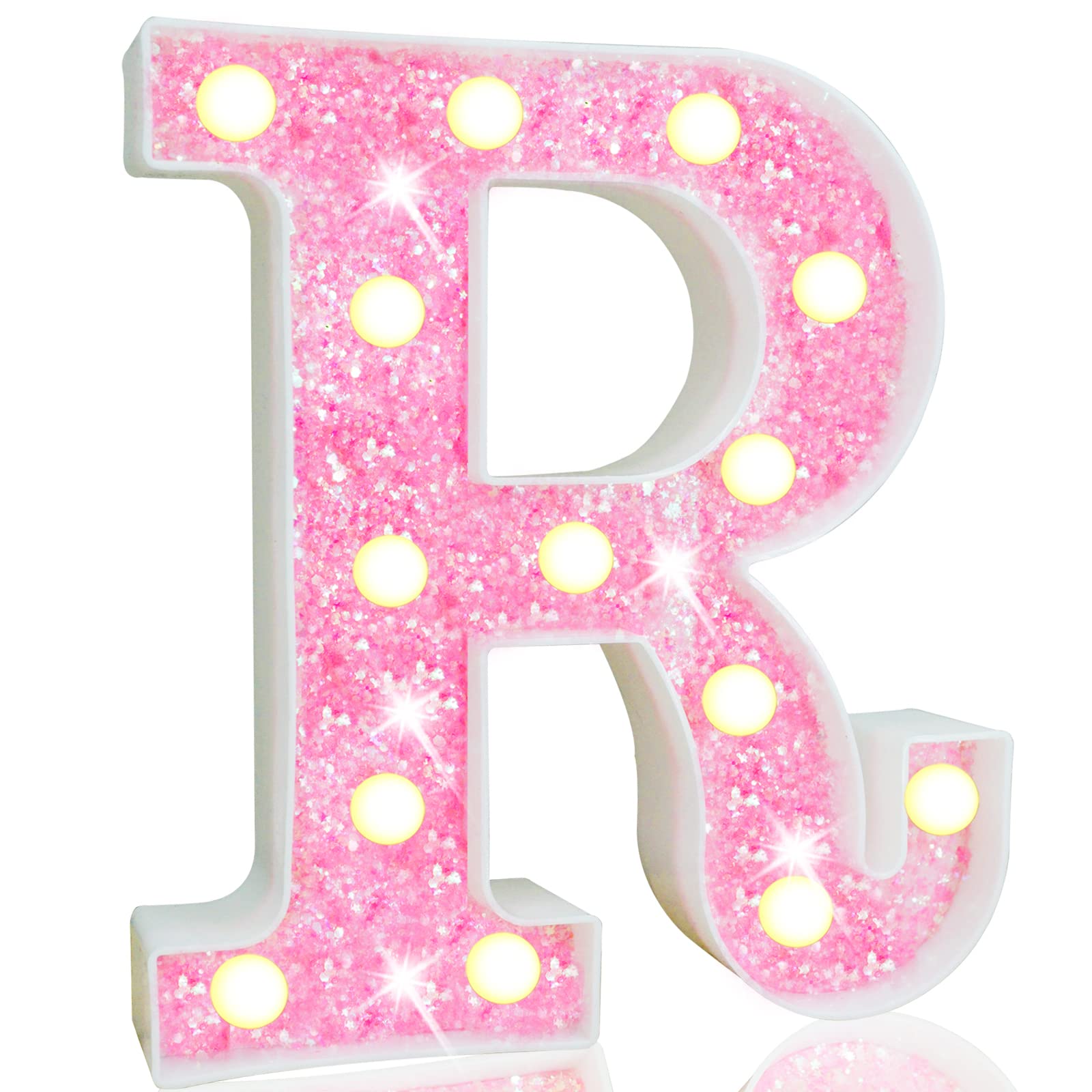 Pooqla LED Marquee Letter Lights, Pink Glitter Alphabet Sign, Battery Powered for Parties and Decorations, Sequin Pink
