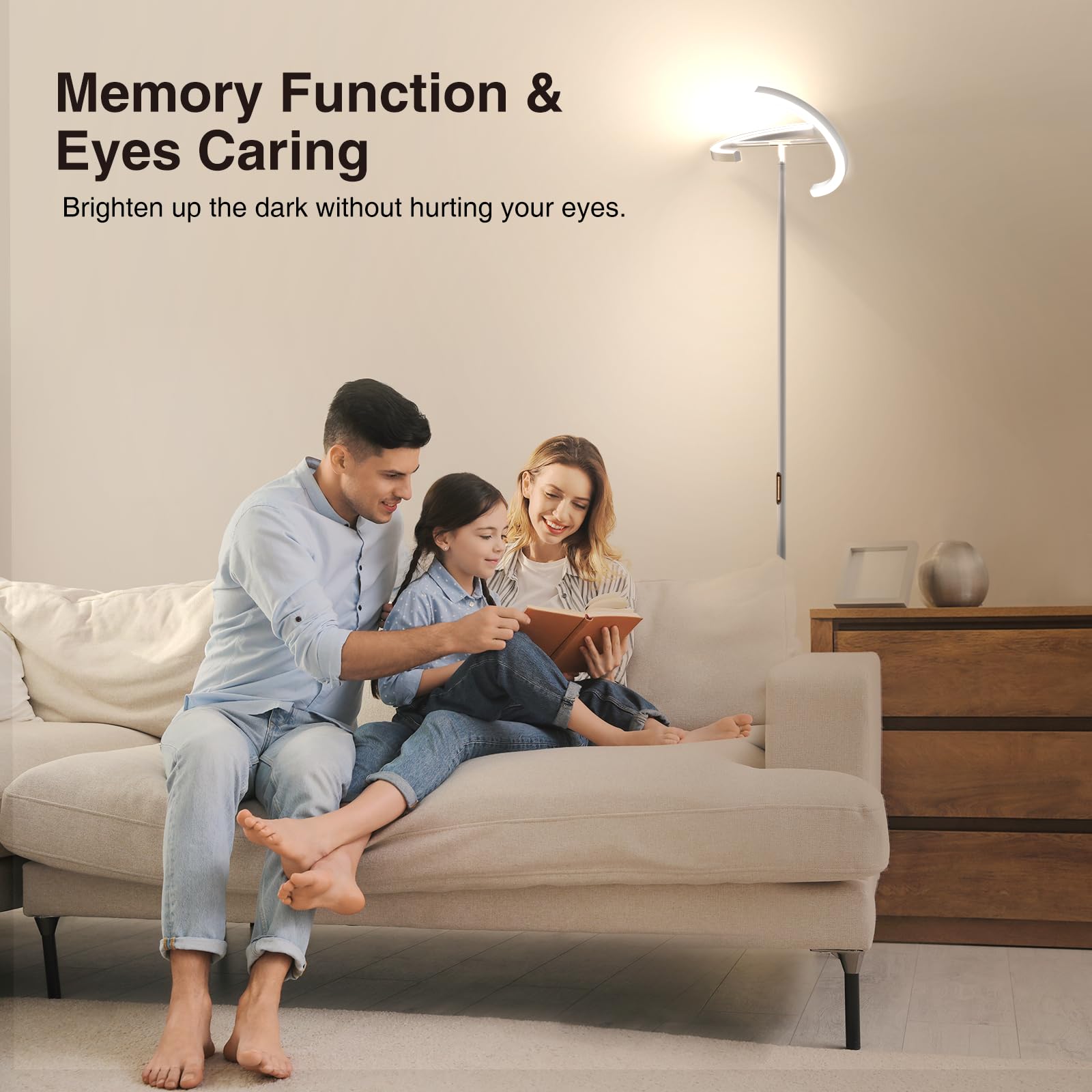 FIMEI Modern LED Rotatable Floor Lamp, Eye-Protection, Stepless Dimming, 3000K-6000K, Gray, Model MF19195