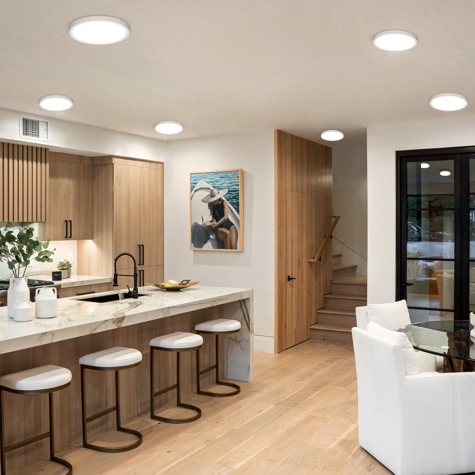 12Pack Led Flush Mount Ceiling Light Fixture, 3000K-4000K-6500K & 100W Equivalent Modern Kitchen Recessed Ceiling Lamp 15W 1500L