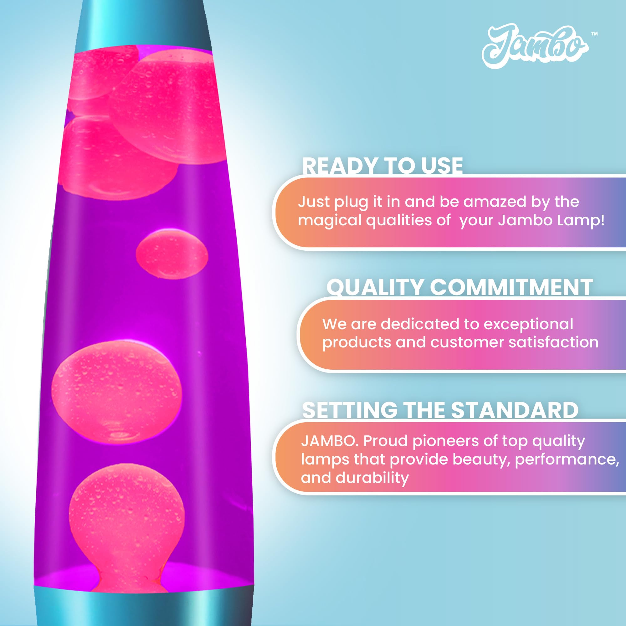 Jambo Liquid Motion Lamp - 16in Glass, Blue Base, Purple Liquid, Pink Wax, Entertaining for All Ages