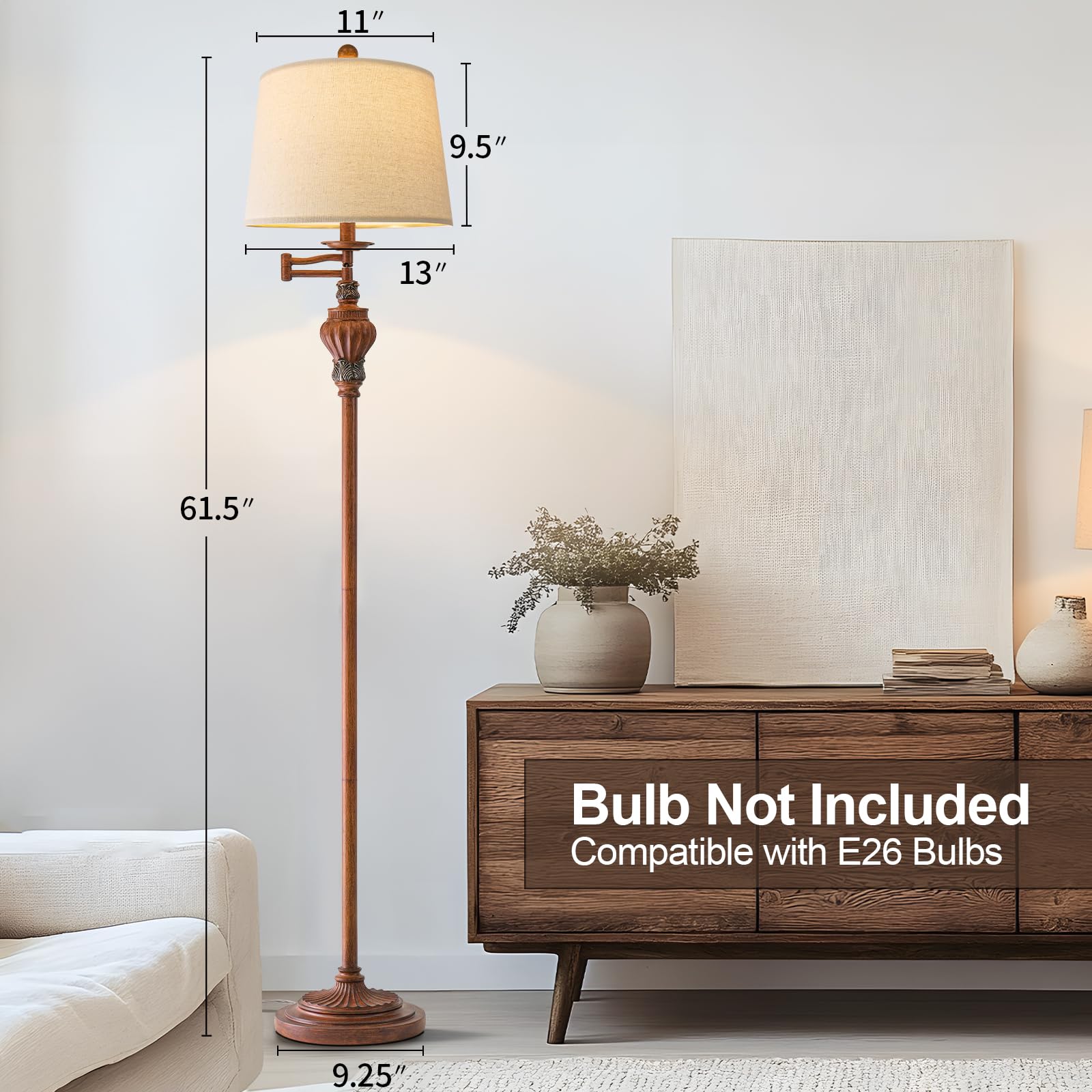 G-Safava 61  Vintage Floor Lamp With 350?Adjustable Swing Arm  Standing Lamp For Bedroom Living Room Bedside Tall Lamp Nightstand Retro Farmhouse Mid Century Lamp Light Home D?Or Office Gifts