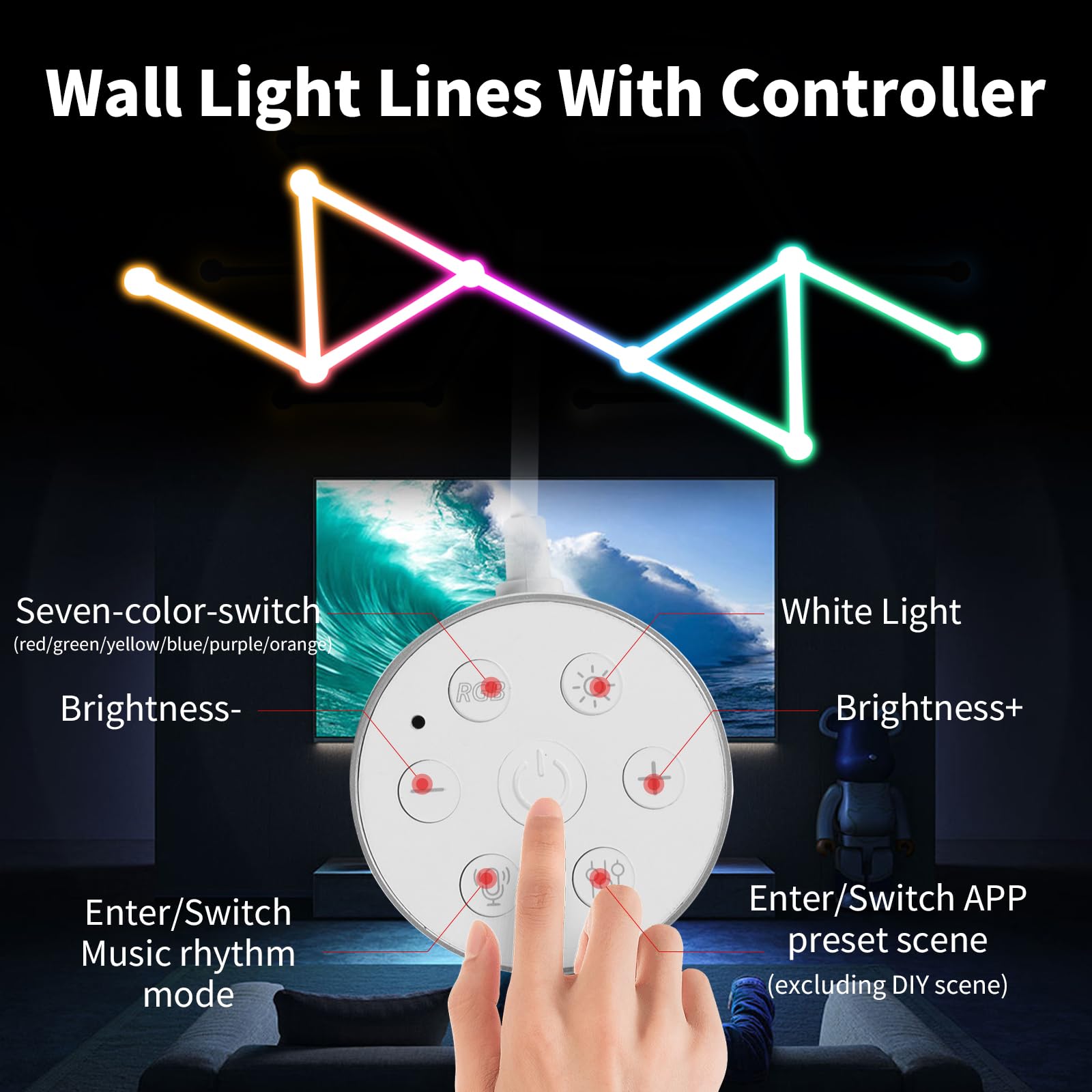 Kobaiban Smart Wifi Rgb Led Wall Light Lines 16M+ Color Led Dimmable Music Sync Gaming Room, Bedroom, Led Home Wall Decor Light