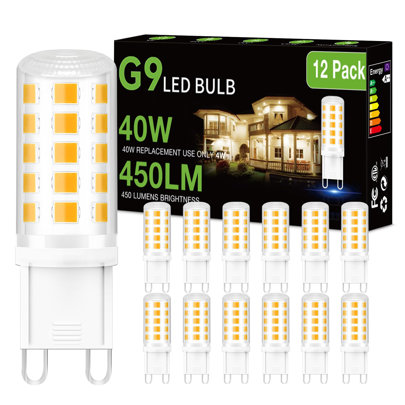 Daybeeter 12 Pack G9 Led Bulb 4W (40 Watt Equivalent), 3000K Soft Warm White, T4 Halogen Bulb G 9 Bi-Pin Base Bulbs For Chandeli