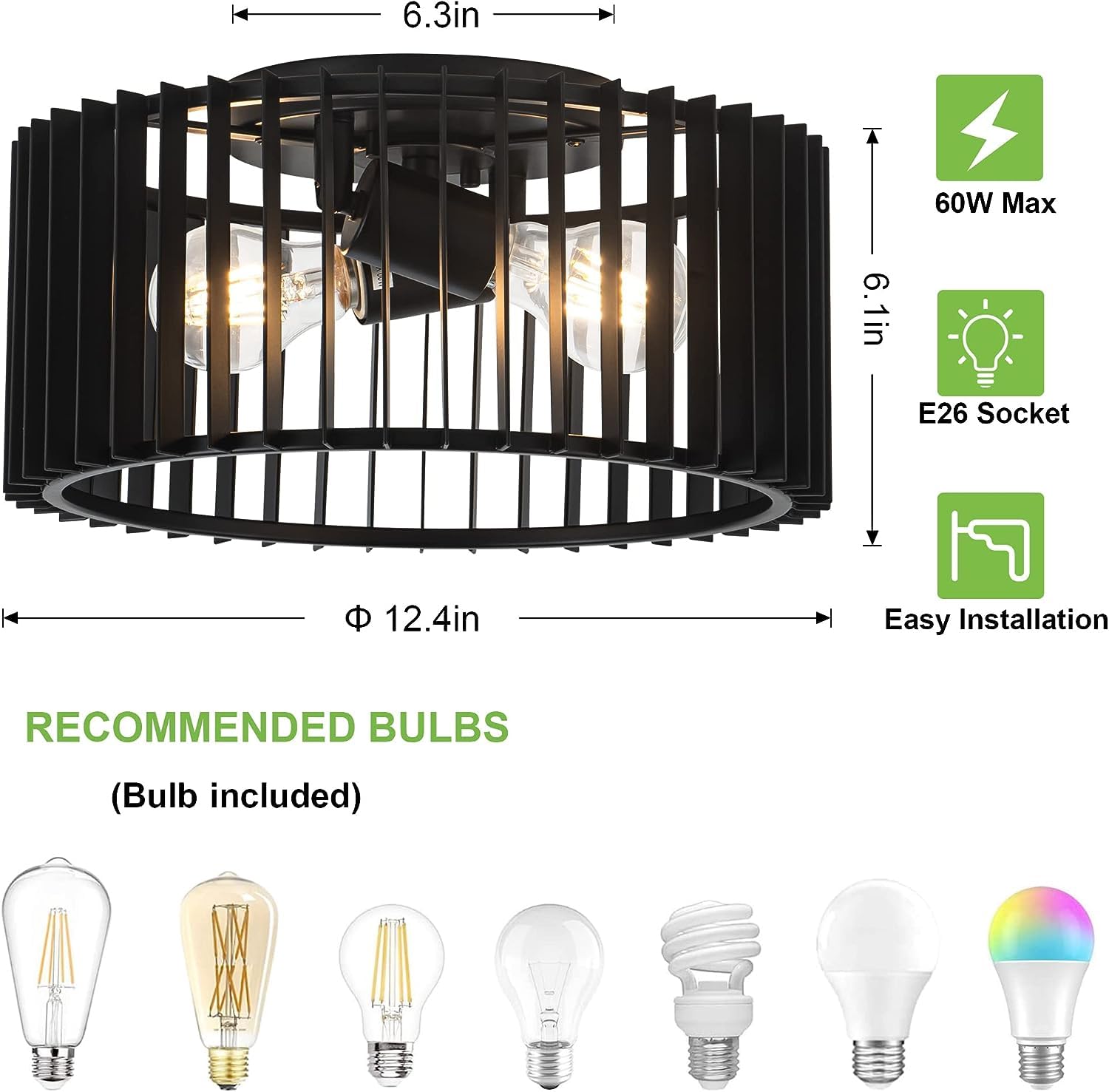 Zlepmlla Modern Black Flush Mount Ceiling Light Fixture, ?Farmhouse Light Fixture For Kitchen Island Entryway Porch Foyer Dining Room < Bulb Not Included >