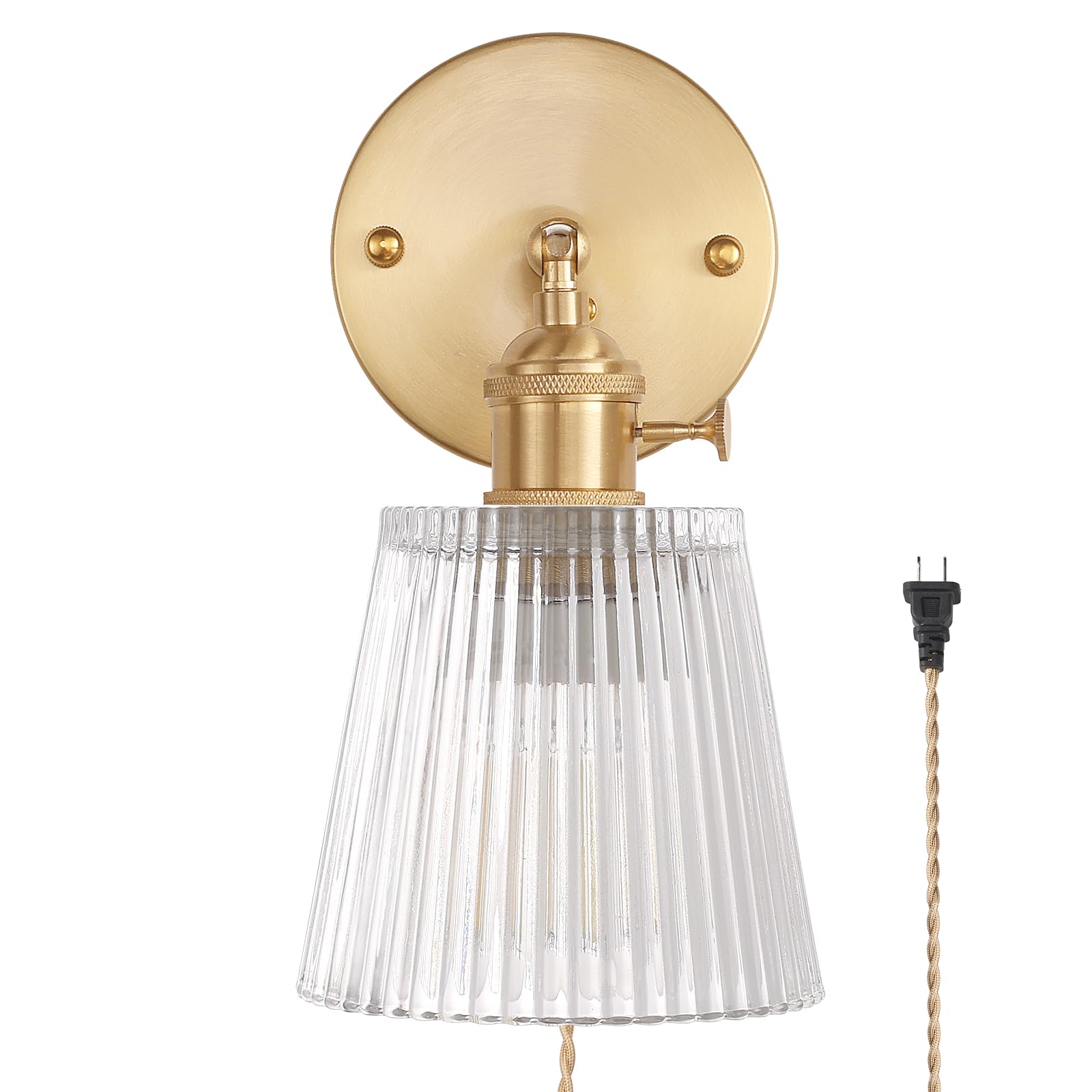 Shenmoyl Wall Sconce, Transparent Stripe Glass Lampshade, Plugin Size, Clear Color, Model 1-9336
