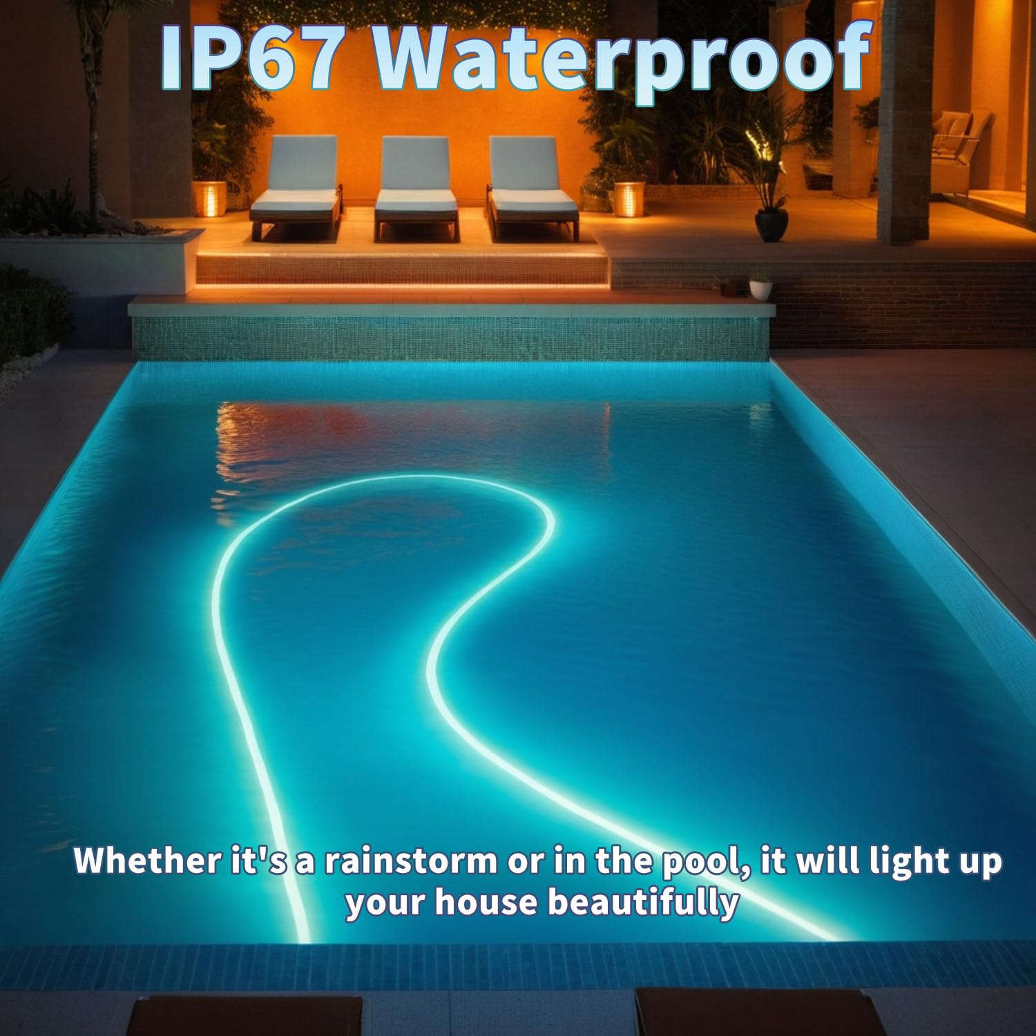 Heromind 50ft LED Neon Light Strips, White, IP67 Waterproof, Remote APP Control, Music Sync, PVC Material, 8000 Hours Long Lasting
