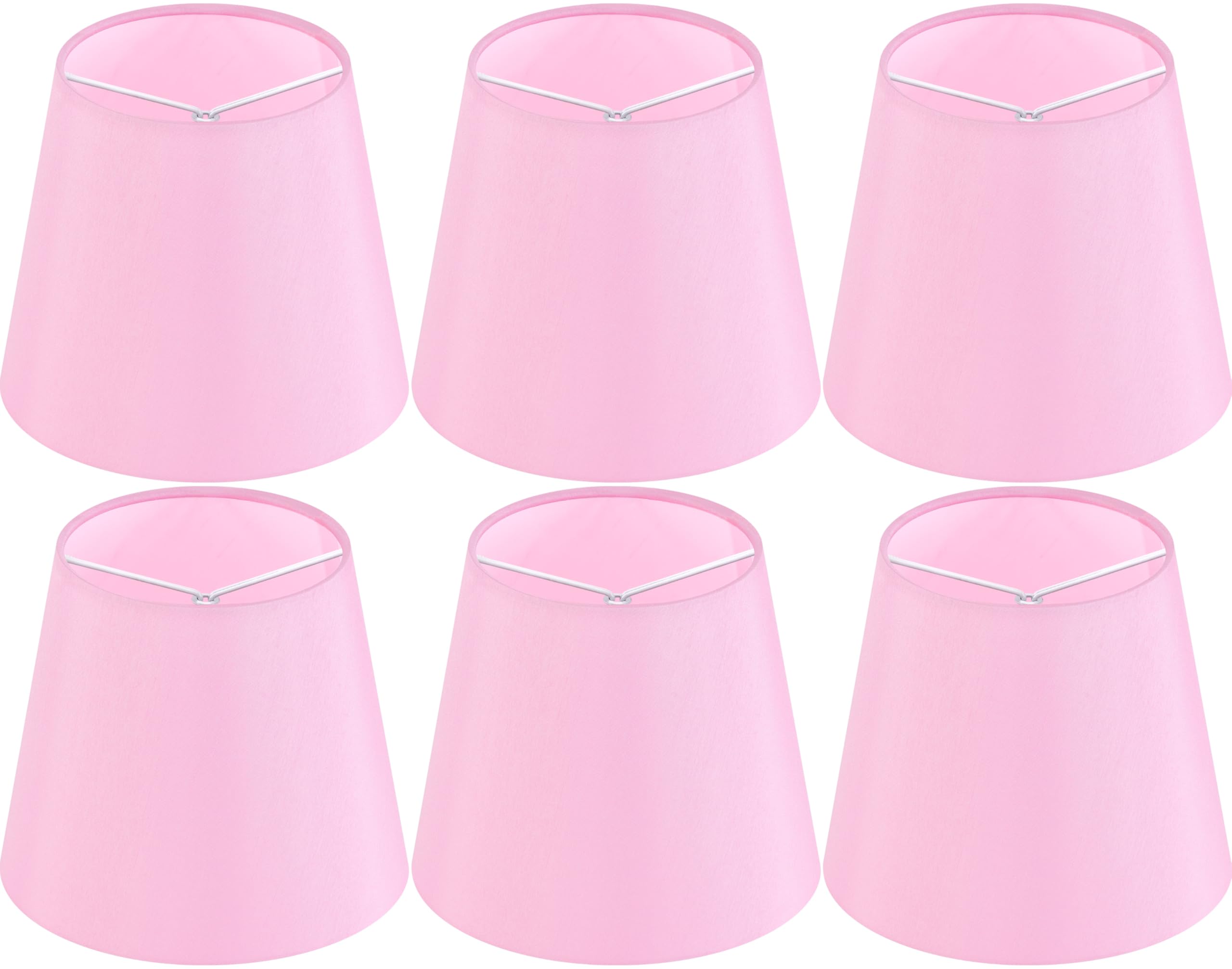 GO&SO Set of 6 Pink Small Lamp Shade (Clip On Bulb), Faux Silk Mini Lampshades for Chandelier, Fabric Lamp Shade for Table Lamp 