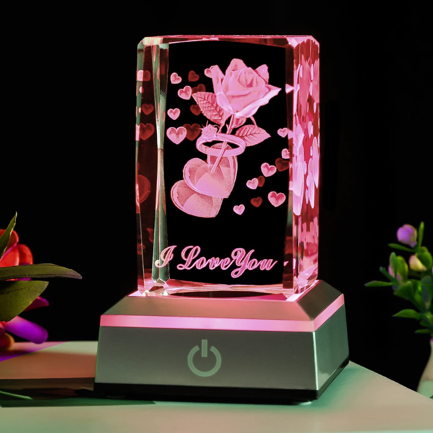 BAHUJIDA I Love You 3D Ring Rose Crystal with LED Color Night Light, Valentine's Day Mothers DayGifts for Wife Mom Women Her,Uni