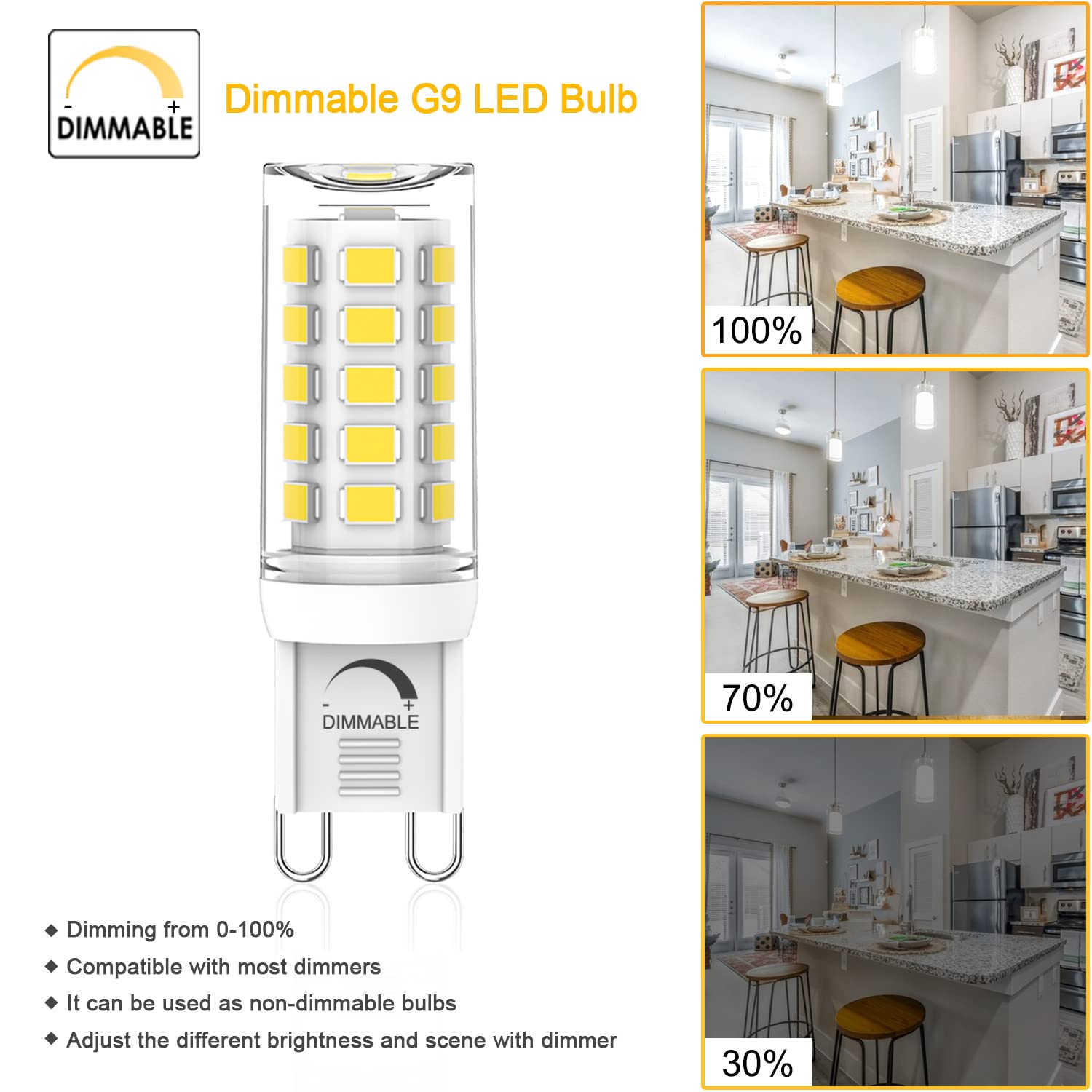 YUIIP G9 LED Bulb Dimmable 4W, 5000K Daylight White, 380LM, 360° Beam Angle, Pack of 10