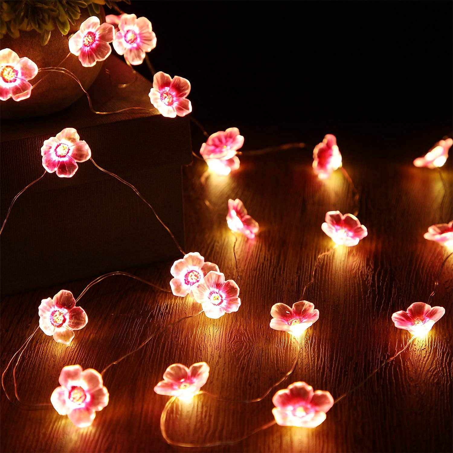Mudder Cherry Blossom Flower String Lights, 40 LEDs, Pink, USB & Battery Operated, Indoor/Outdoor, Model: ad548026-5b67-45f2-b7ab-a