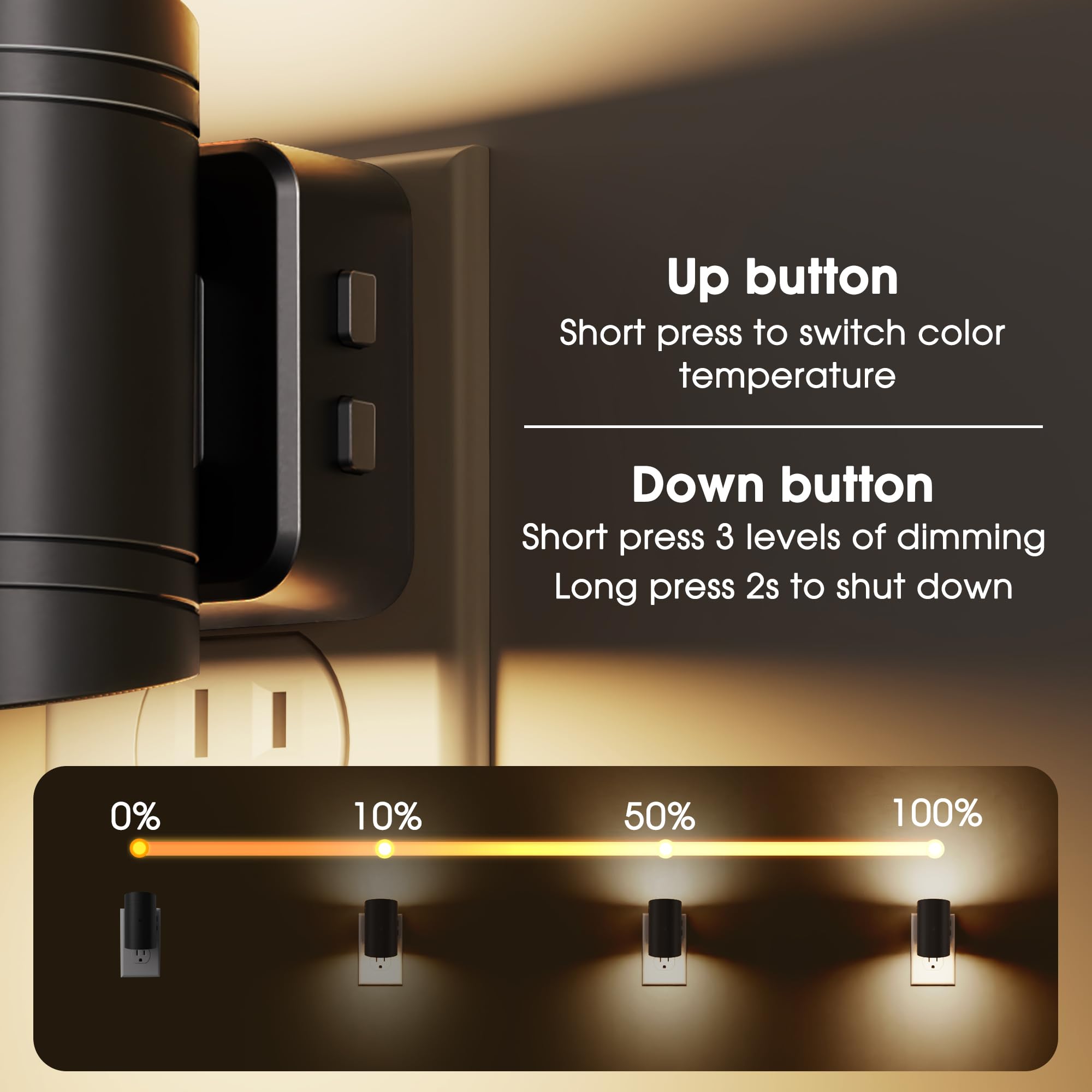 Briignite Dusk to Dawn Night Light, Dimmable, 2 Pack, Black-3CCT, Model BRGY15508US-2 for Hallway, Bedroom, Bathroom, Stair