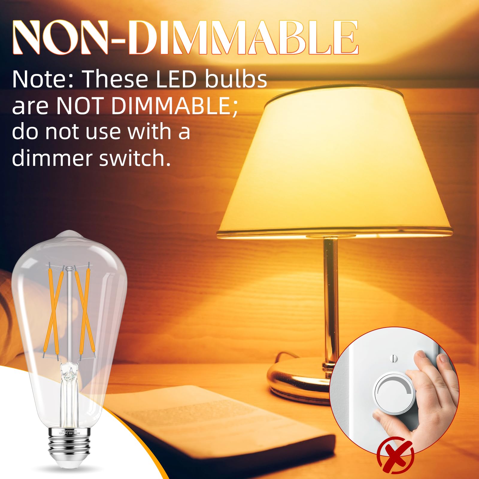 Gvvoohome Edison Bulbs 60 Watt Led, Vintage Light Bulbs Non-Dimmable, 2700K Warm White, St58 E26 Led Bulb, 90+ Cri, E26 Medium B