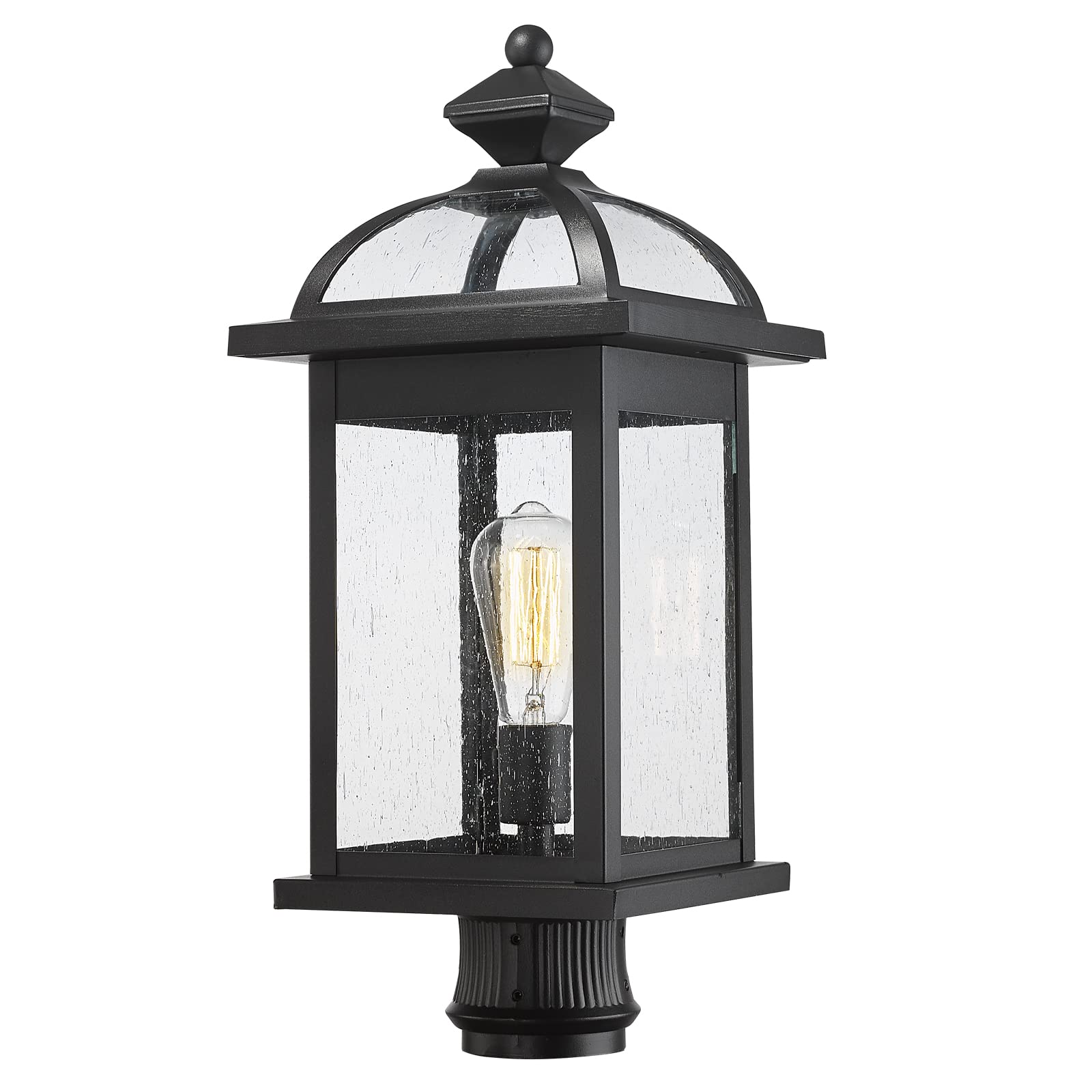 Darkaway Oversized Outdoor Lamp Post Light, 22in Seeded Glass, Large, Black, Model 6D5P-M BK