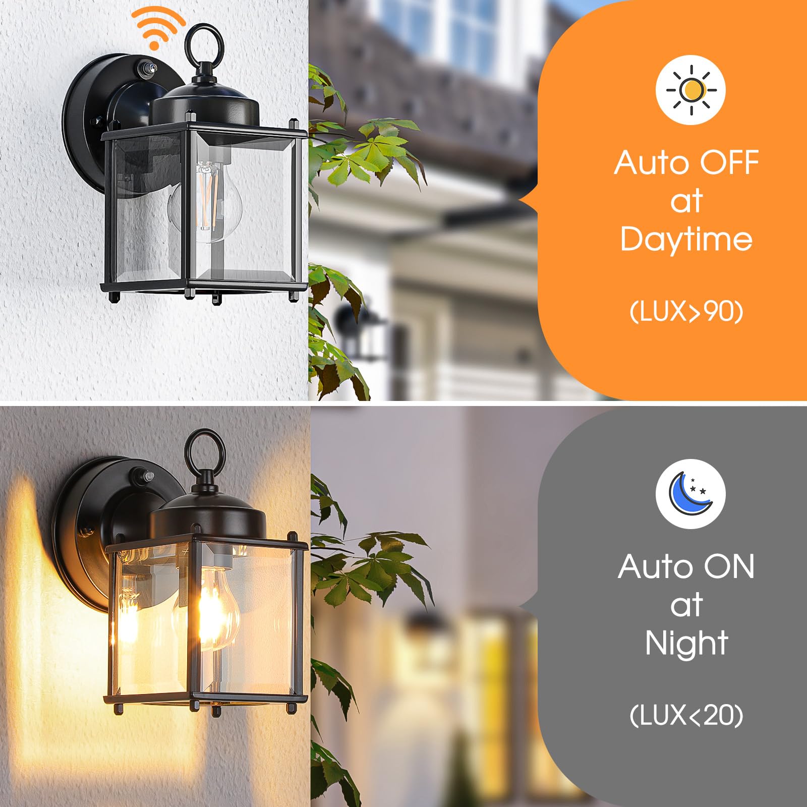Matameye Dusk To Dawn Sensor Outdoor Wall Sconce, Exterior Waterproof Wall Mount Lanterns, Black Front Porch Lights With Clear B