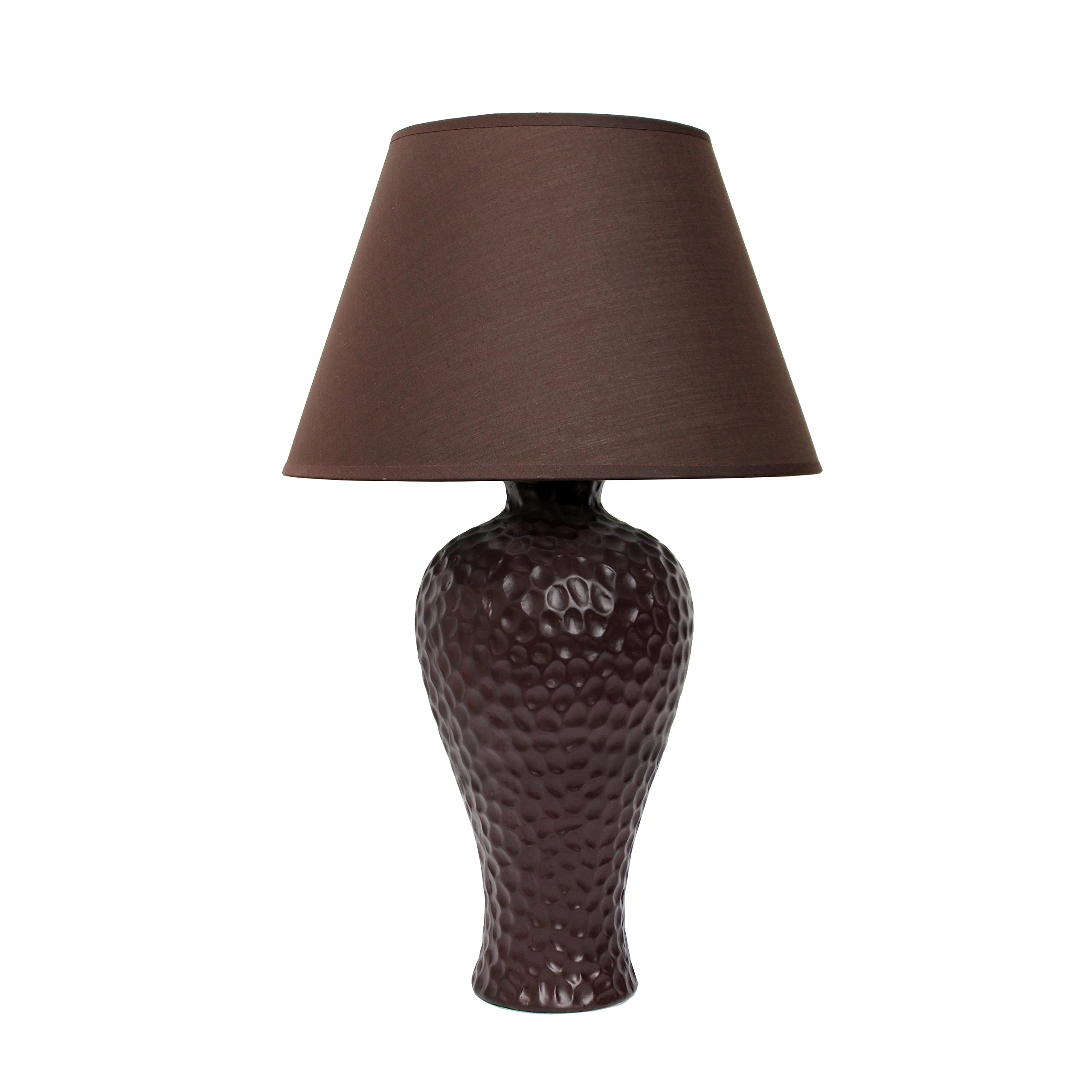 Simple Designs Lt2004-Bwn Textured Stucco Curvy Ceramic Table Desk Lamp With Matching Fabric Shade, Brown