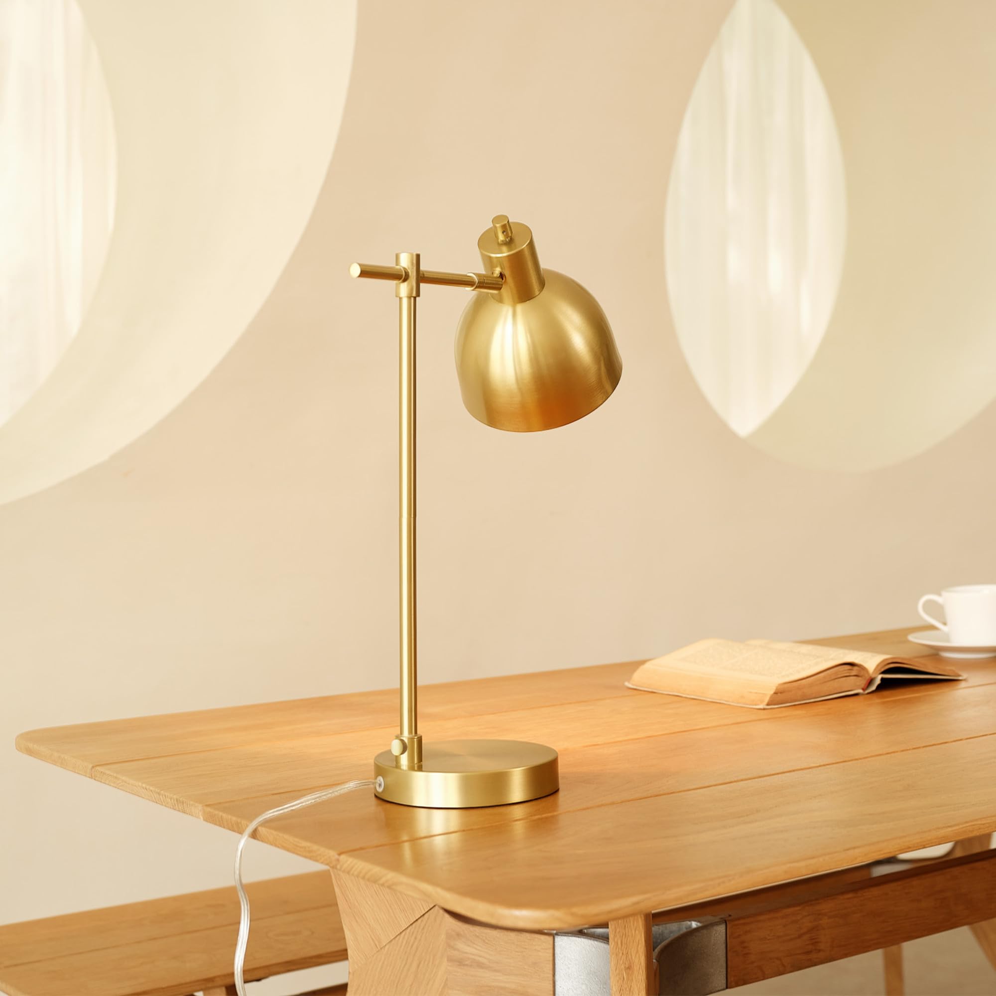 Globe Electric Desk Lamp, 18in Matte Brass Finish, Matte Black Shade, E26 Base, Model 61000058
