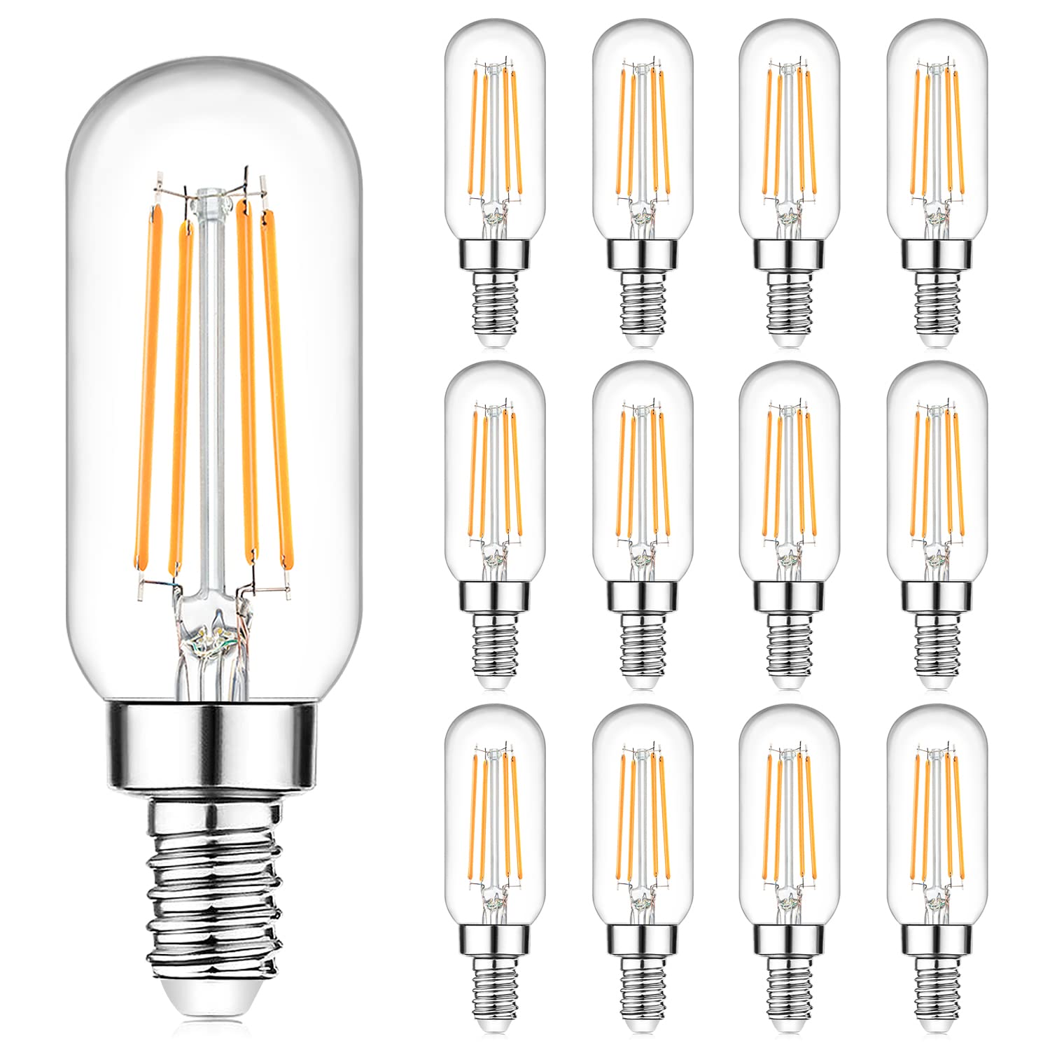 Brightever E12 Candelabra LED Bulbs 6W Dimmable Warm White Clear Glass T6 12-Pack