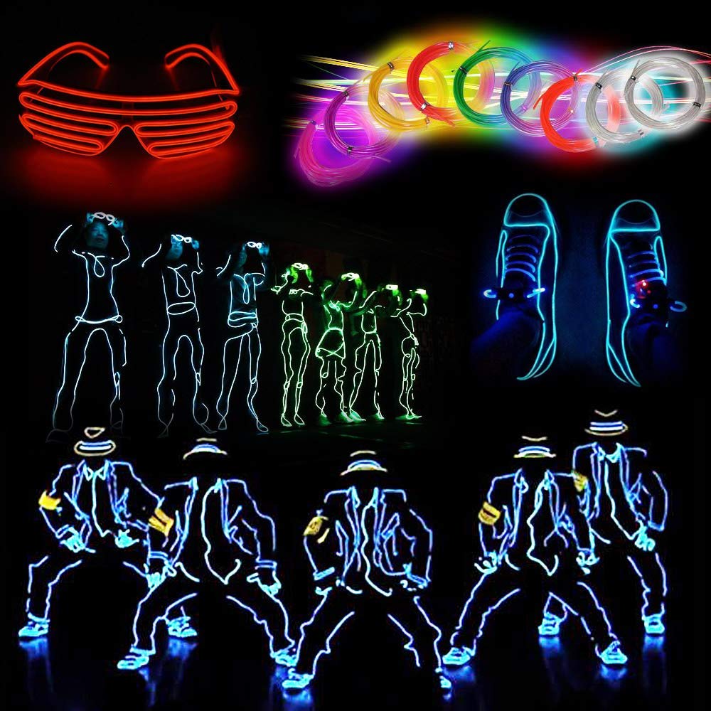 lychee 9ft EL Wire Lights Neon Glowing Strobing Electroluminescent Light El Wire w/Battery Pack for Parties, Halloween Decoratio