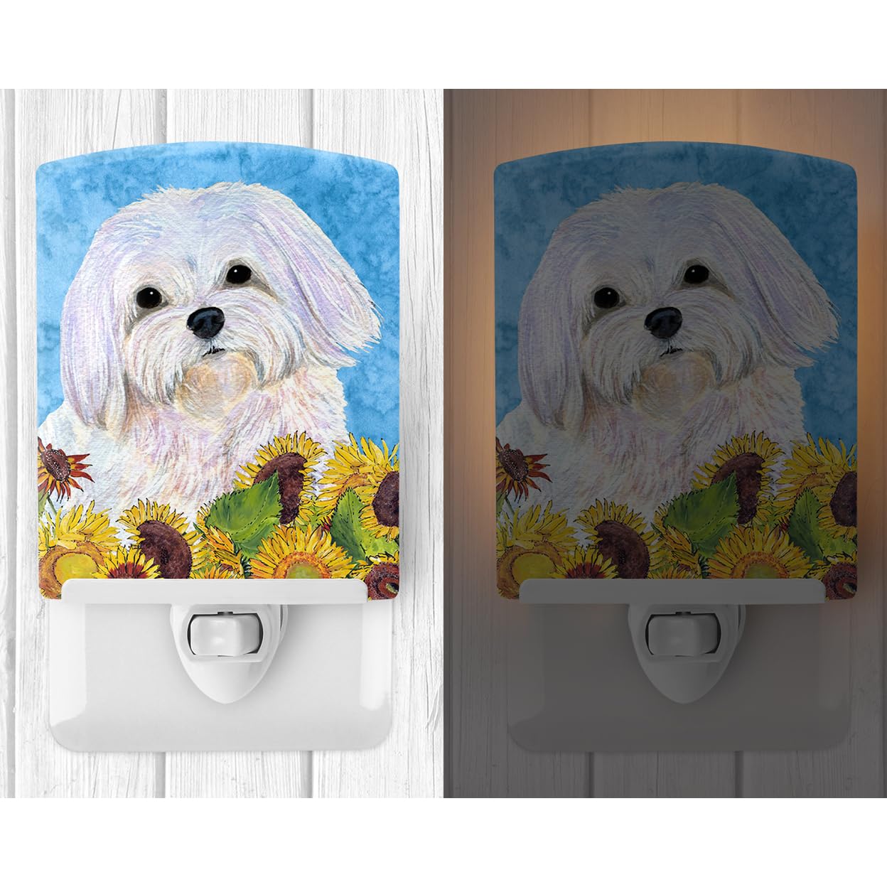 Carolines Treasures Ceramic Night Light, SS4115CNL, Maltese in Summer Flowers, 6x4x3 inches, UL-Certified, Multicolor
