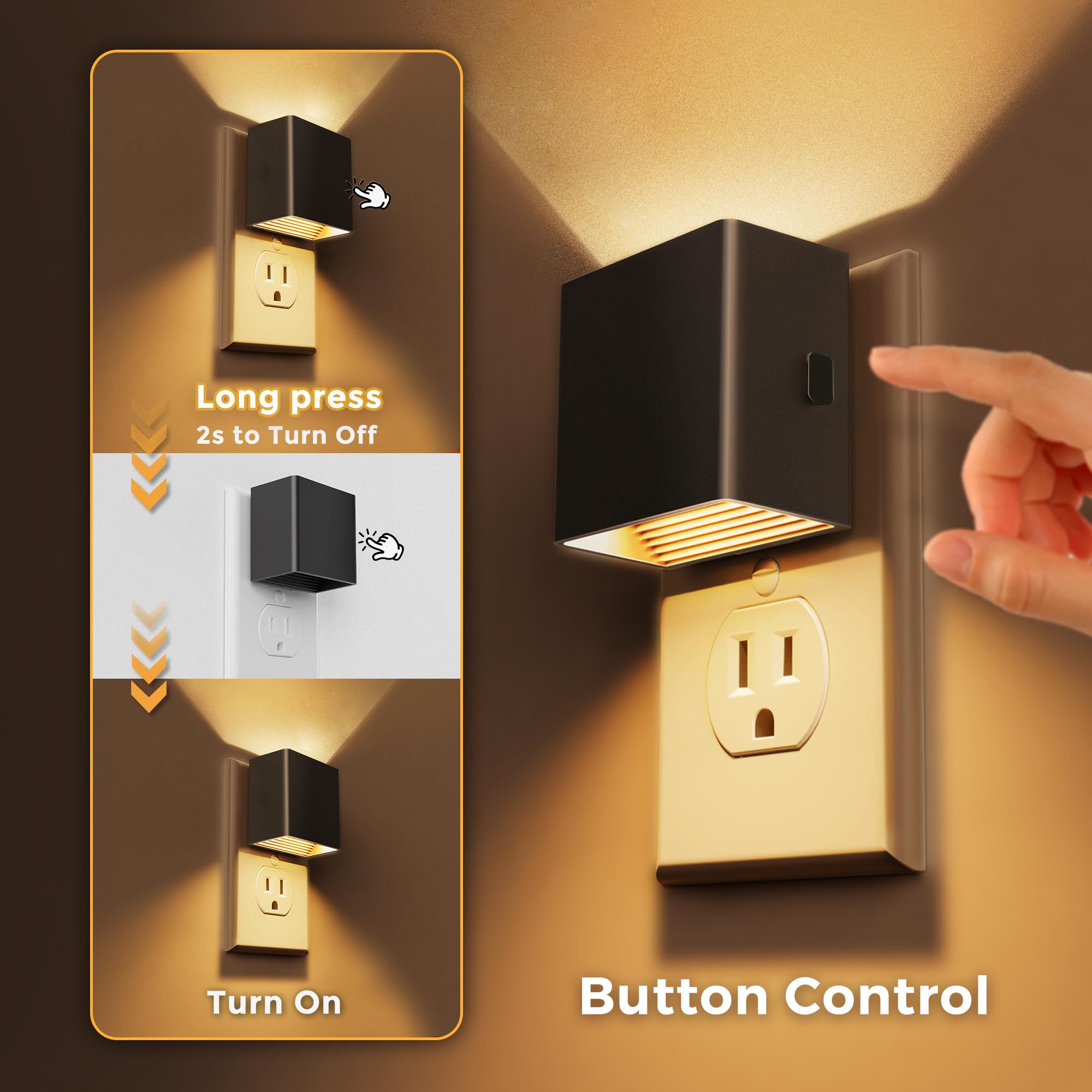 L Lohas Led Night Lights Plug Into Wall,[2-Pack] Plug In Night Light With Light Sensor,Brightness Adjustable,3000K Warm White,Mo