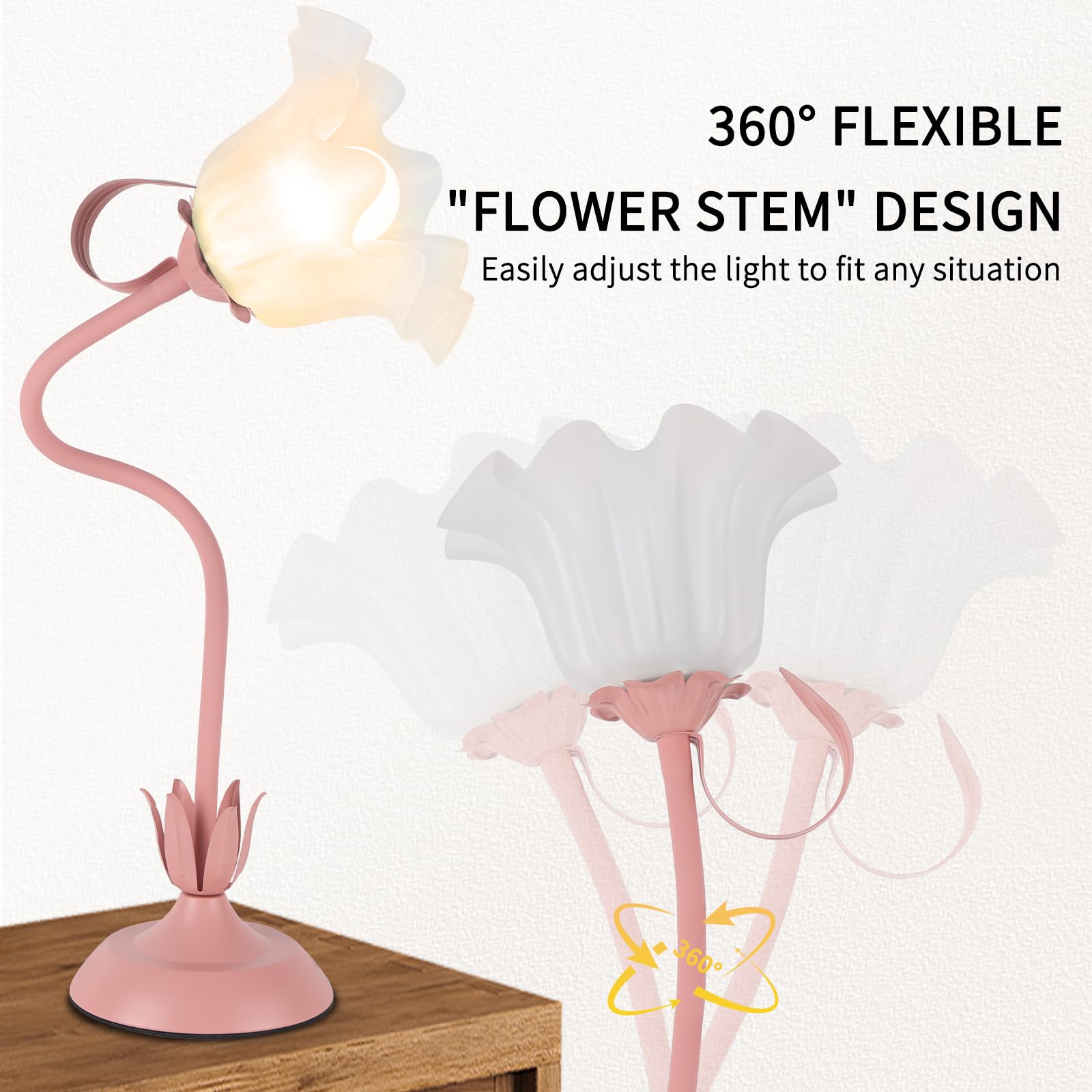 Fuzzbopn Cute Flower Desk Lamp, 3 Color Temperature Table Lamps With Led Bulb, Vintage Bedside Lamp, Reading Lamps With Soft Lig