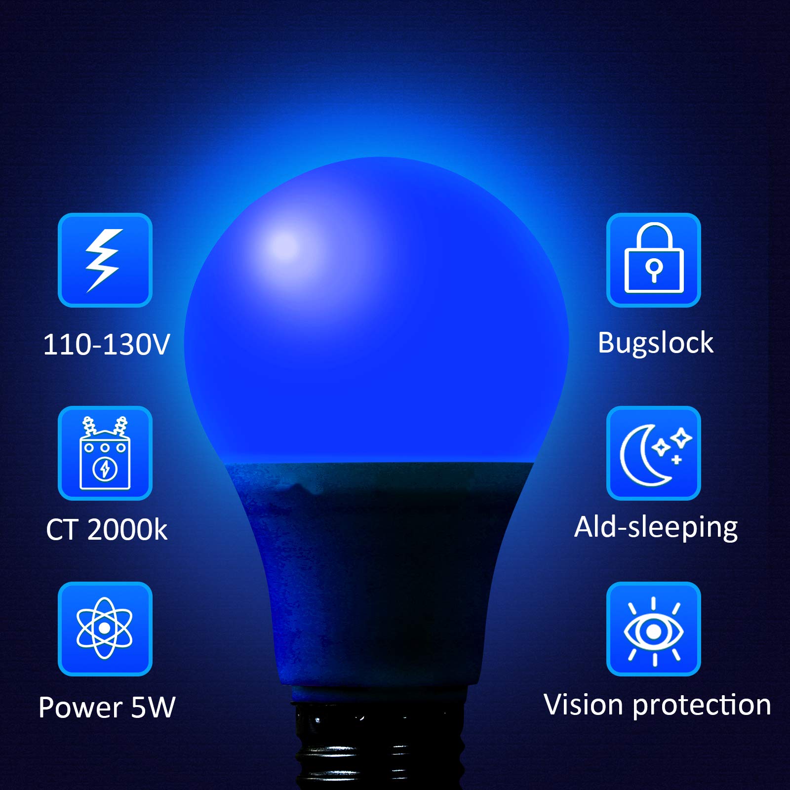 KQHBEN LED Blue Light Bulbs, 9Watts (60w Equivalent), E26 Base, for Wedding Halloween Christmas Party Bar Decor, 2-Pack