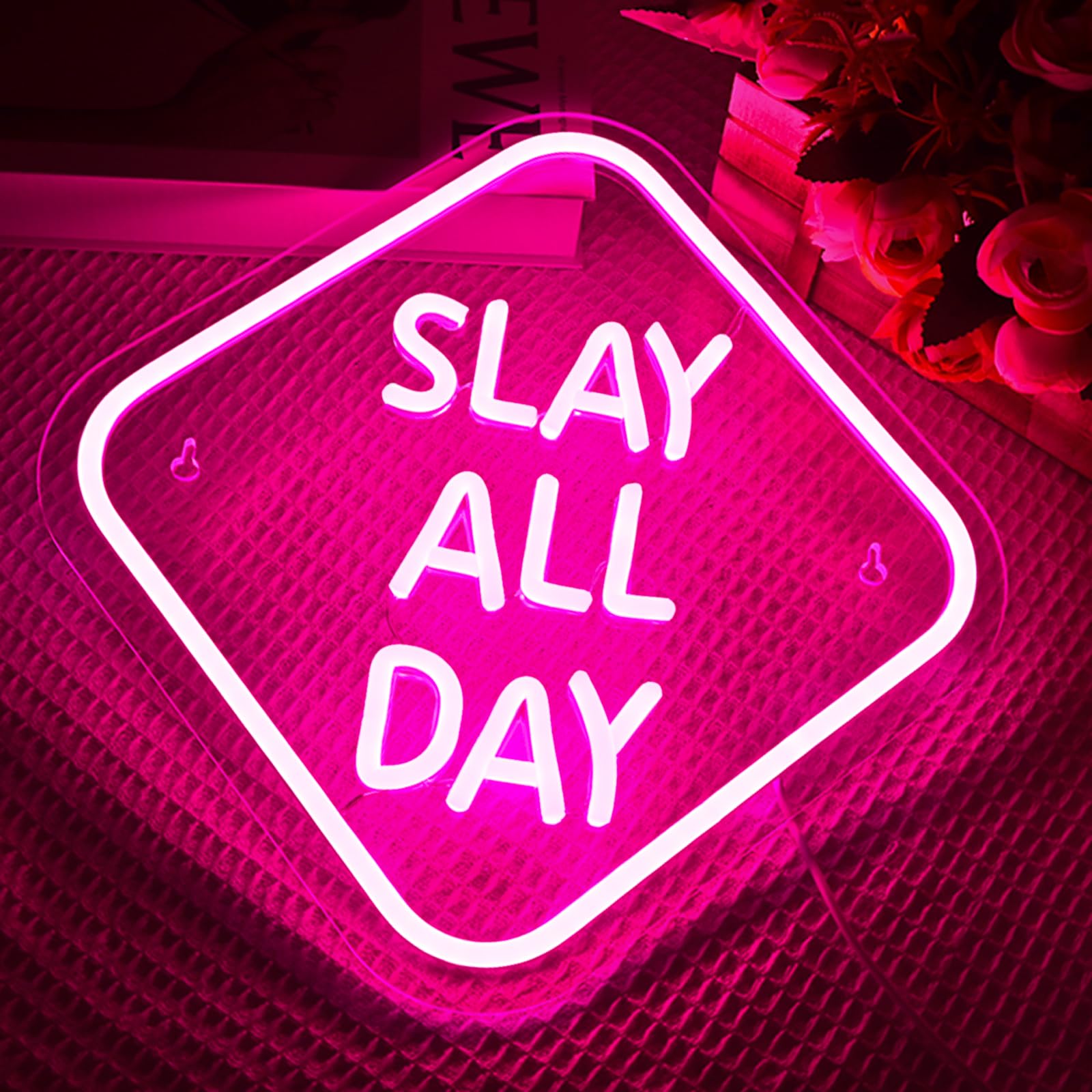 FAXFSIGN LED Neon Light Sign - Slay All Day - 12.6" Colorful Wall Decor for Bedroom, Dorm, Y2K Party - Model HZ-WX-NL-626